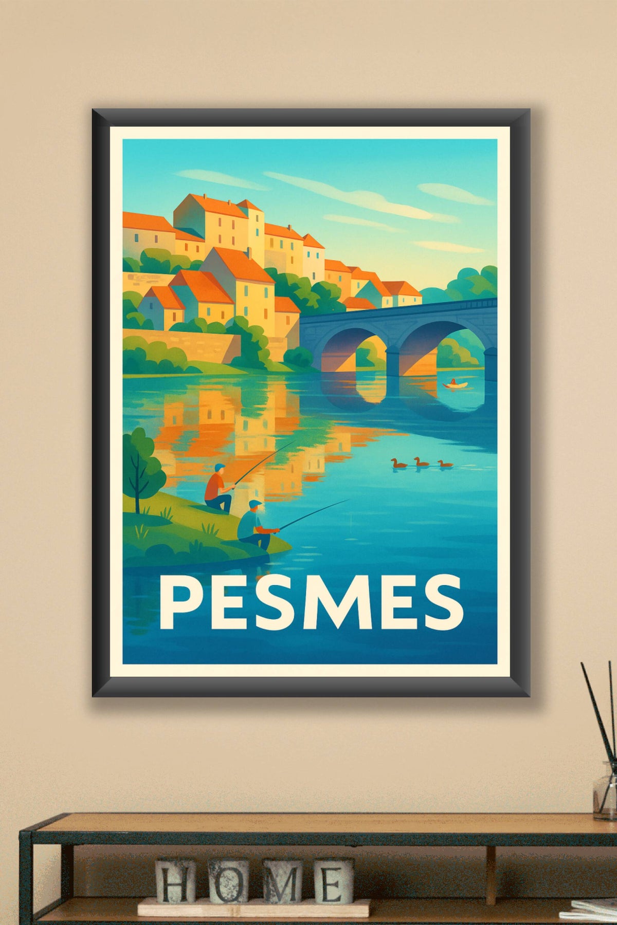 Affiche Pesmes — Tranquillité au bord de l'eau · poster d'art de Pesmes