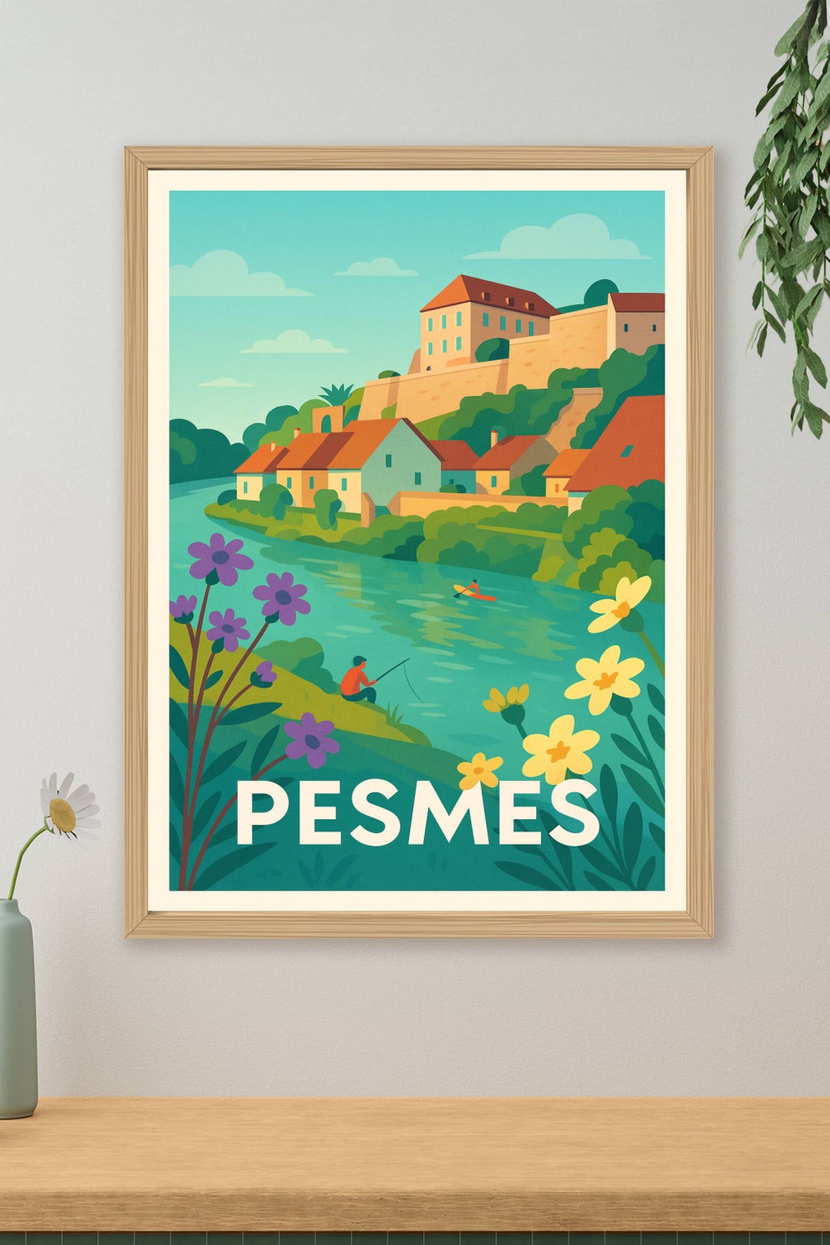 Affiche Pesmes — Charme bucolique au fil de l'eau · poster d'art de Pesmes