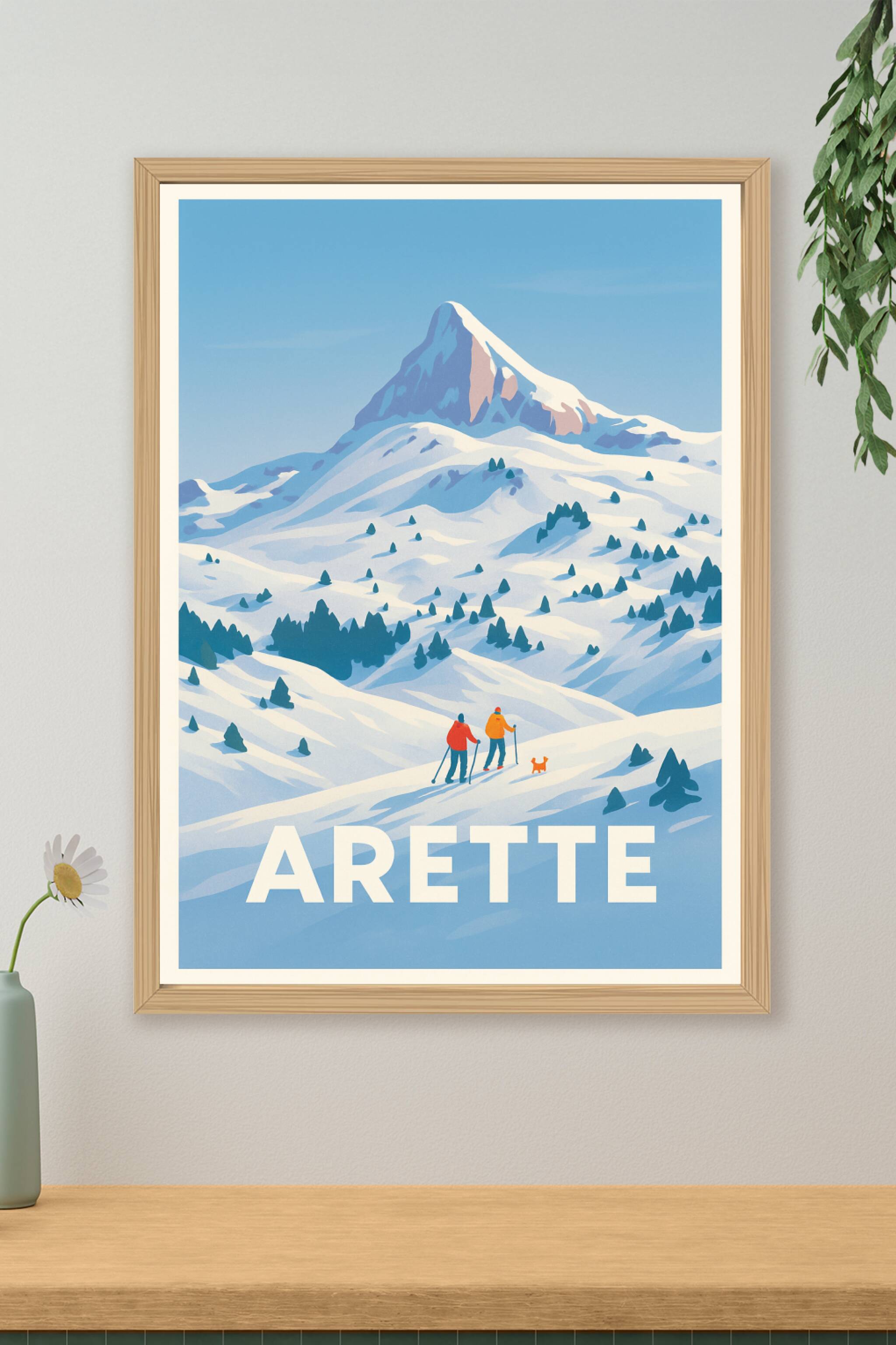 Affiche de Arette - Randonneurs en montagne enneigée