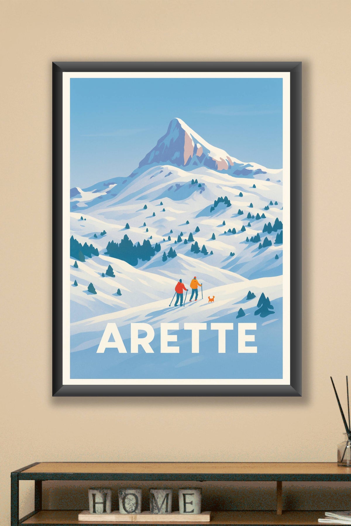 Affiche Arette — Randonneurs en montagne enneigée · poster d'art de Arette