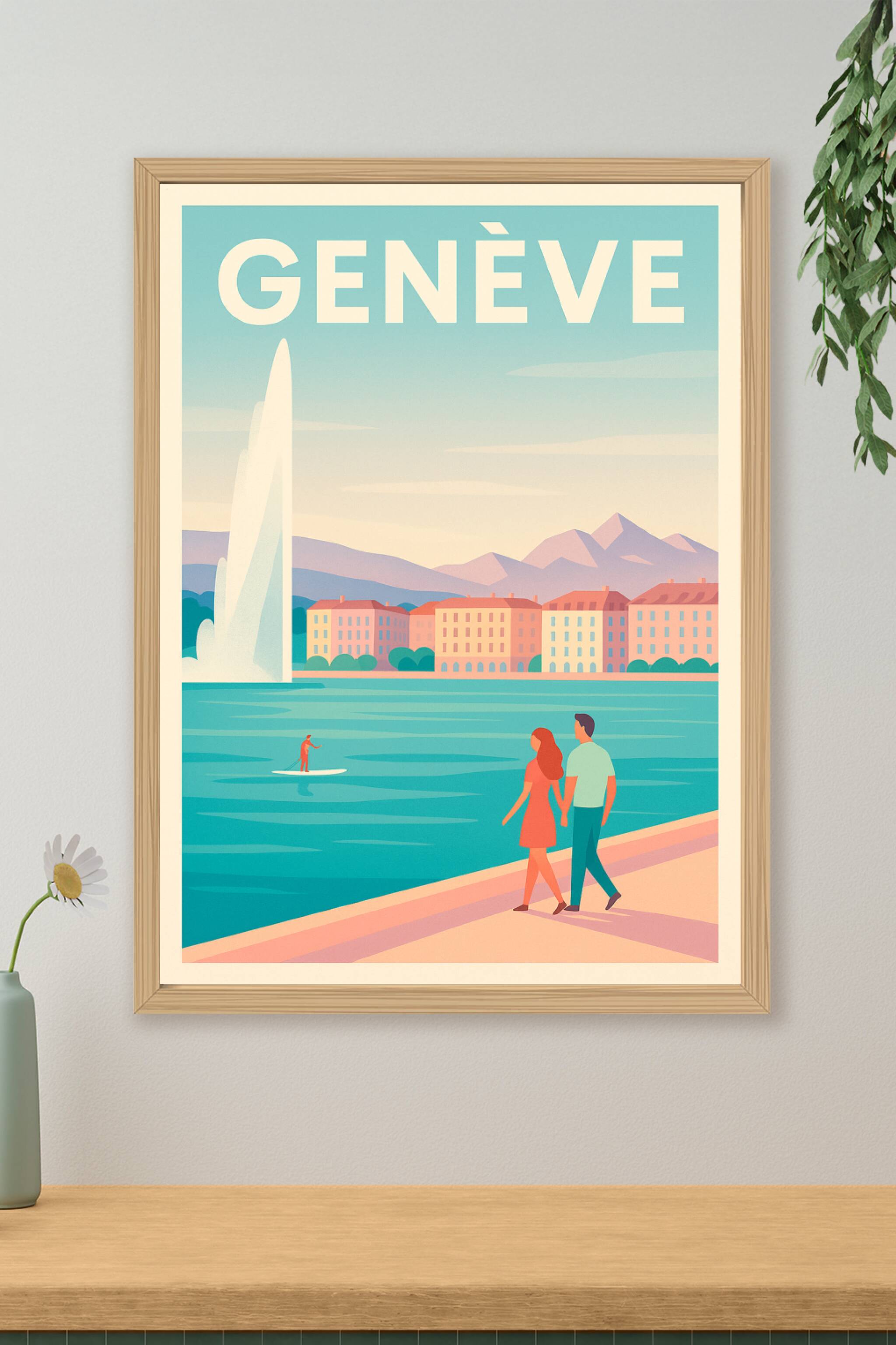 Affiche de Genève - Flânerie romantique au bord du lac