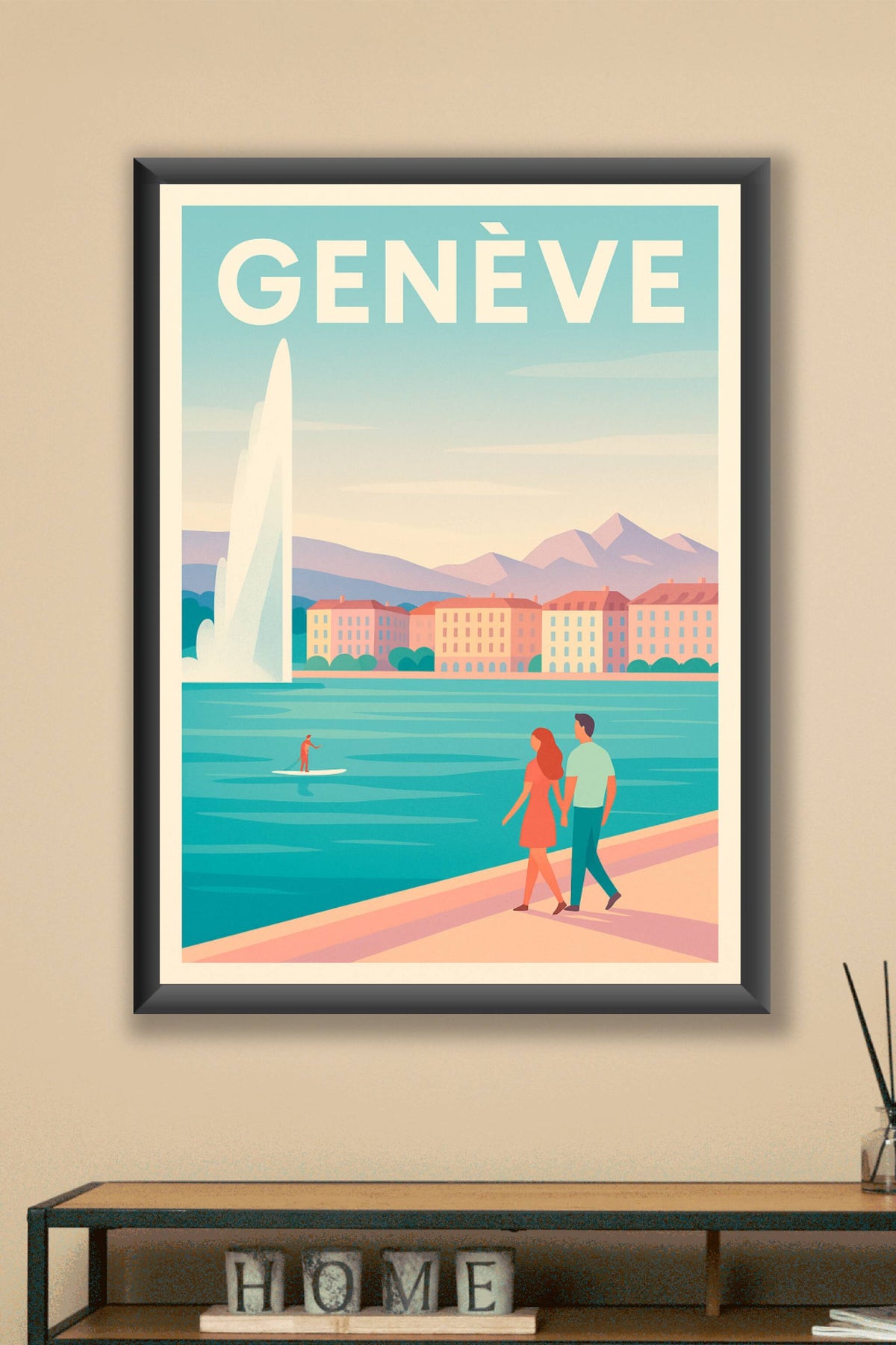 Affiche Genève — Flânerie romantique au bord du lac · poster d'art de Genève