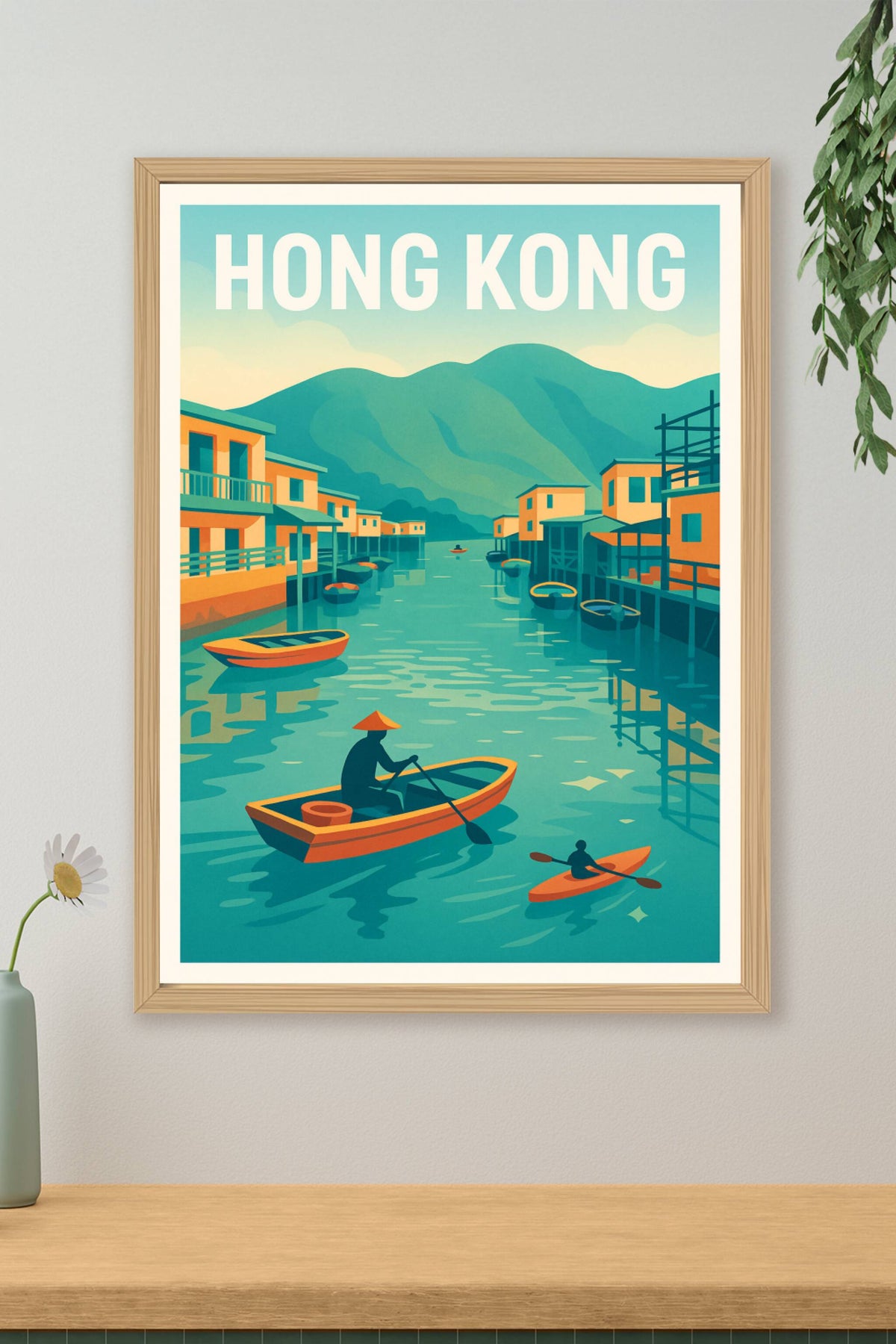 Affiche Hong Kong — Charme paisible des villages flottants · poster d'art de Hong Kong