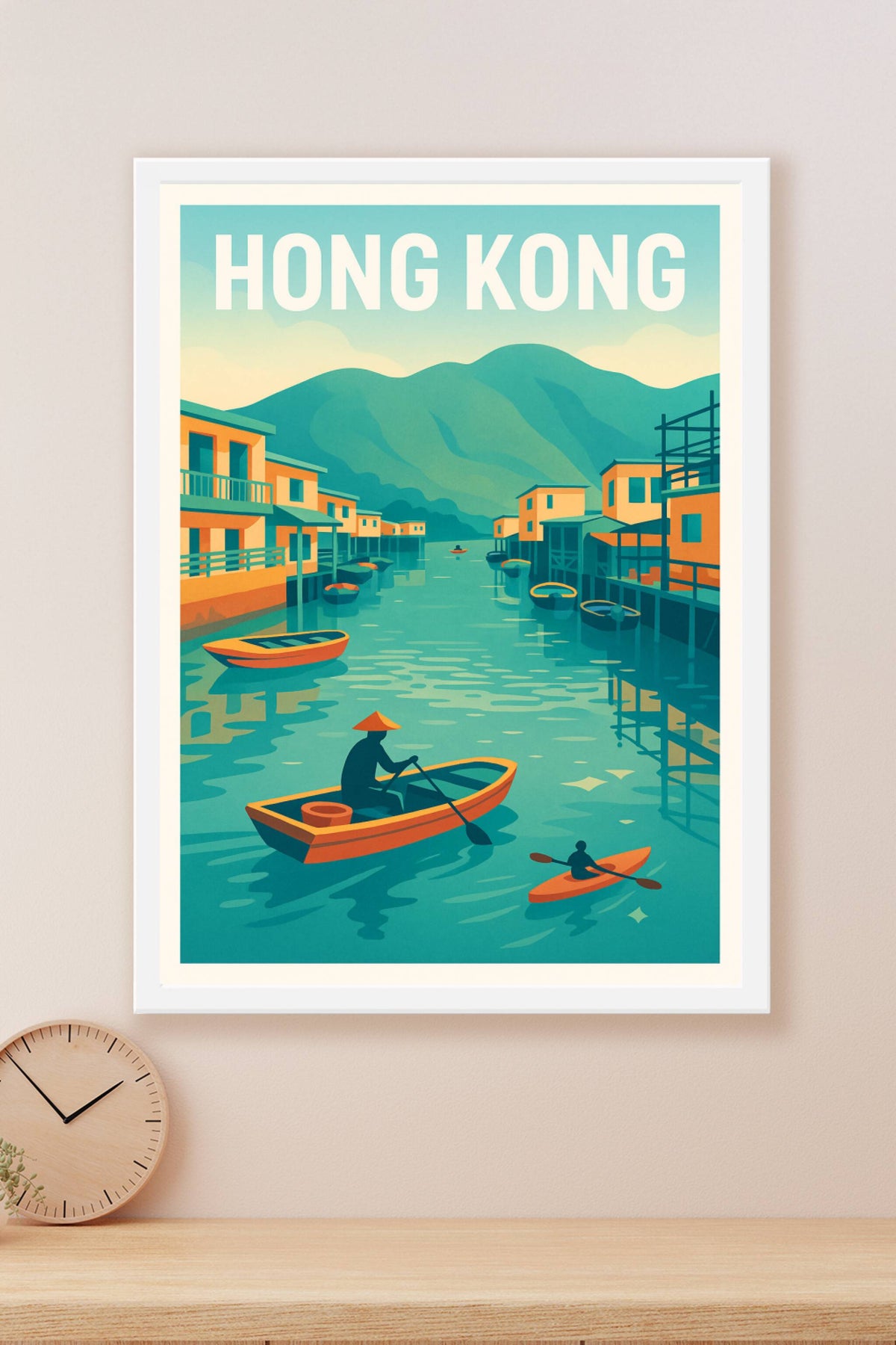 Affiche Hong Kong — Charme paisible des villages flottants · poster d'art de Hong Kong