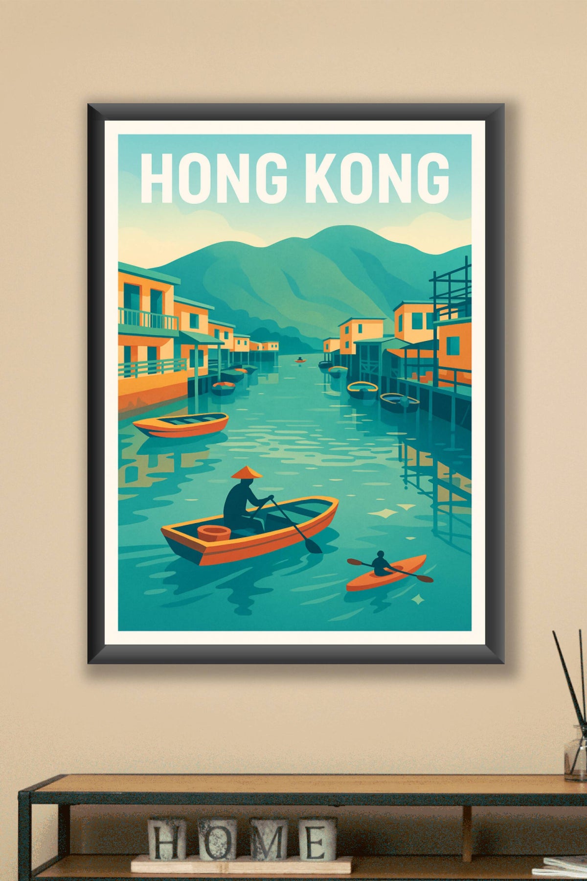 Affiche Hong Kong — Charme paisible des villages flottants · poster d'art de Hong Kong