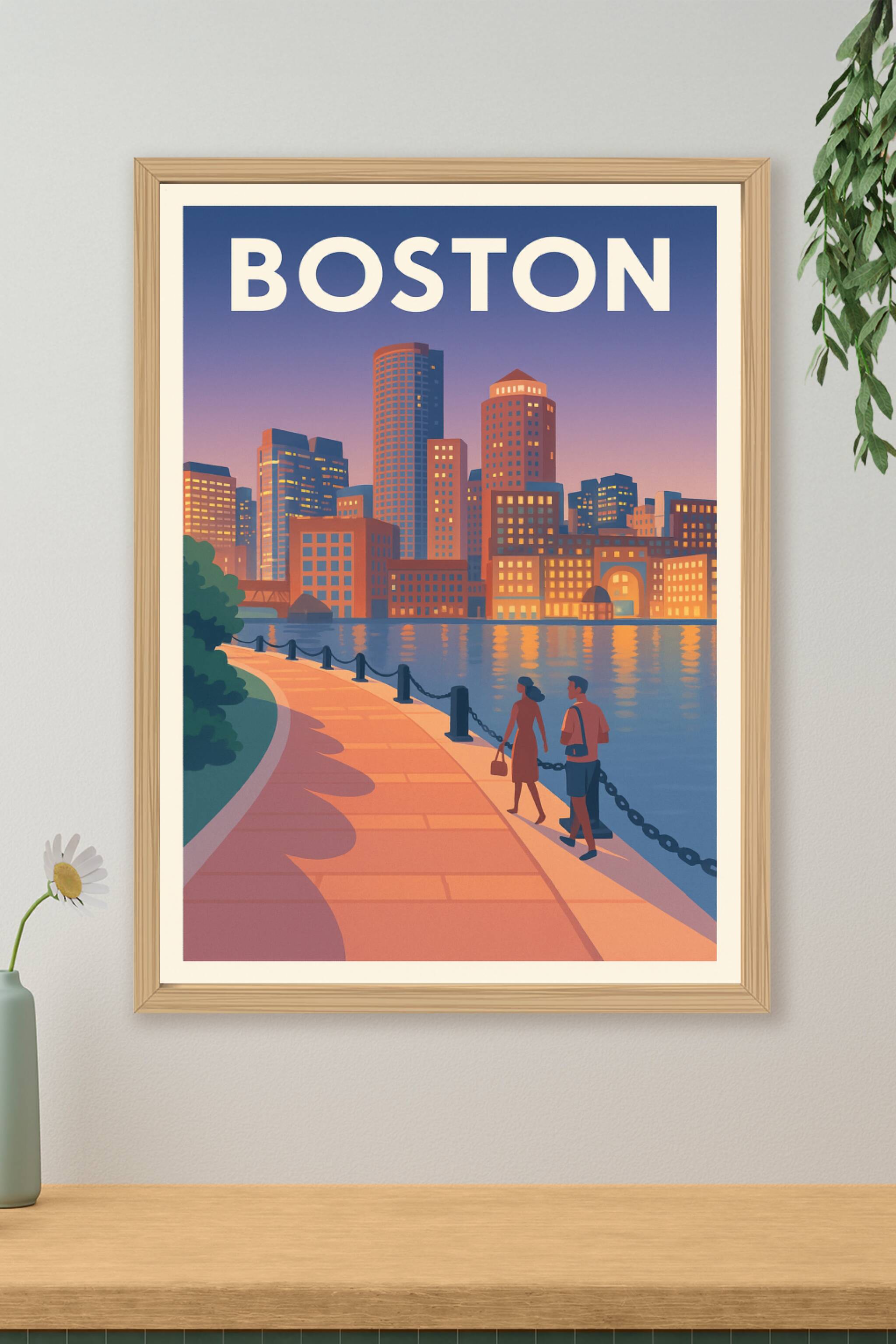Affiche de Boston - Promenade au crépuscule sur le front de mer