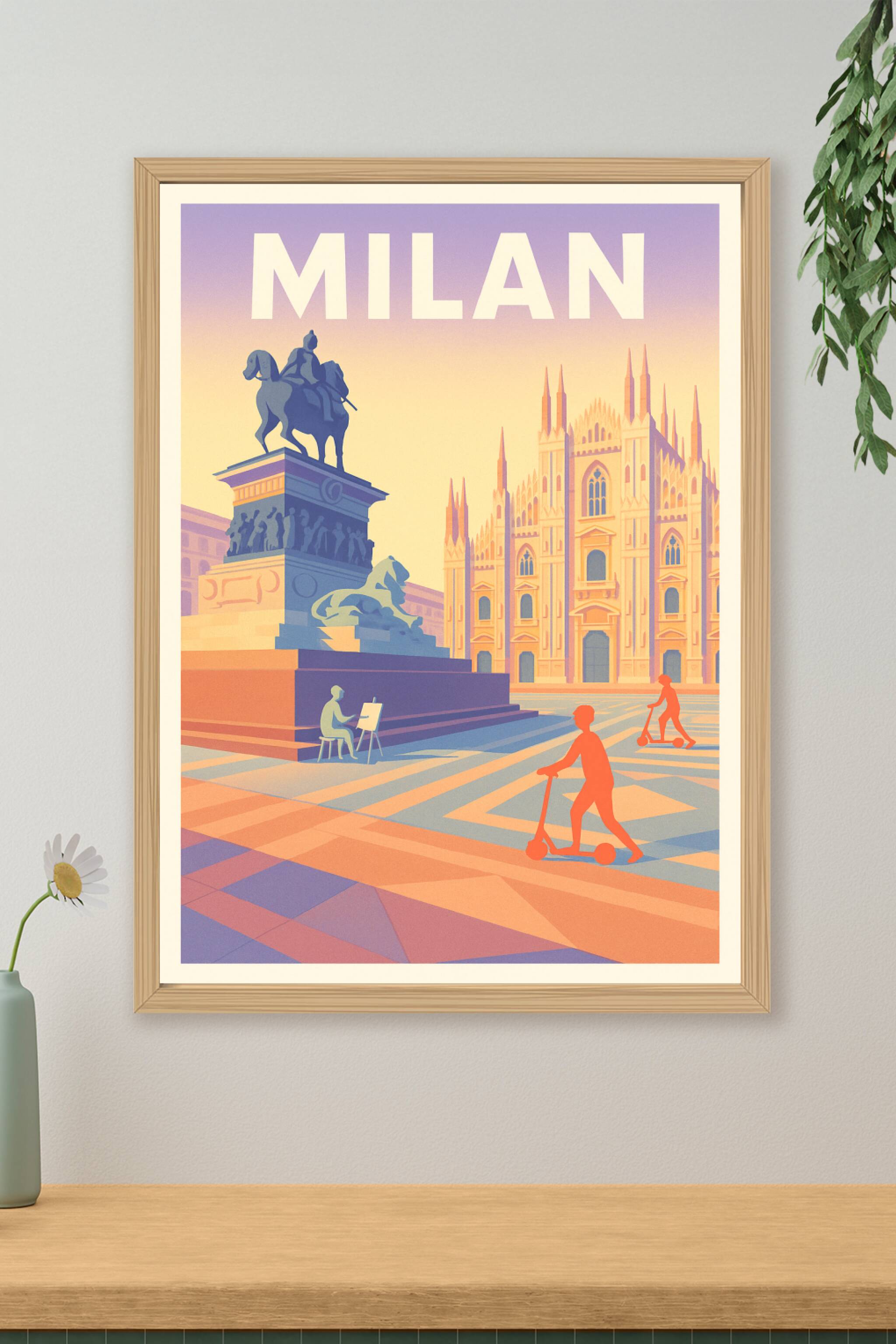 Affiche de Milan - Ambiance artistique et moderne sur la Piazza del Duomo