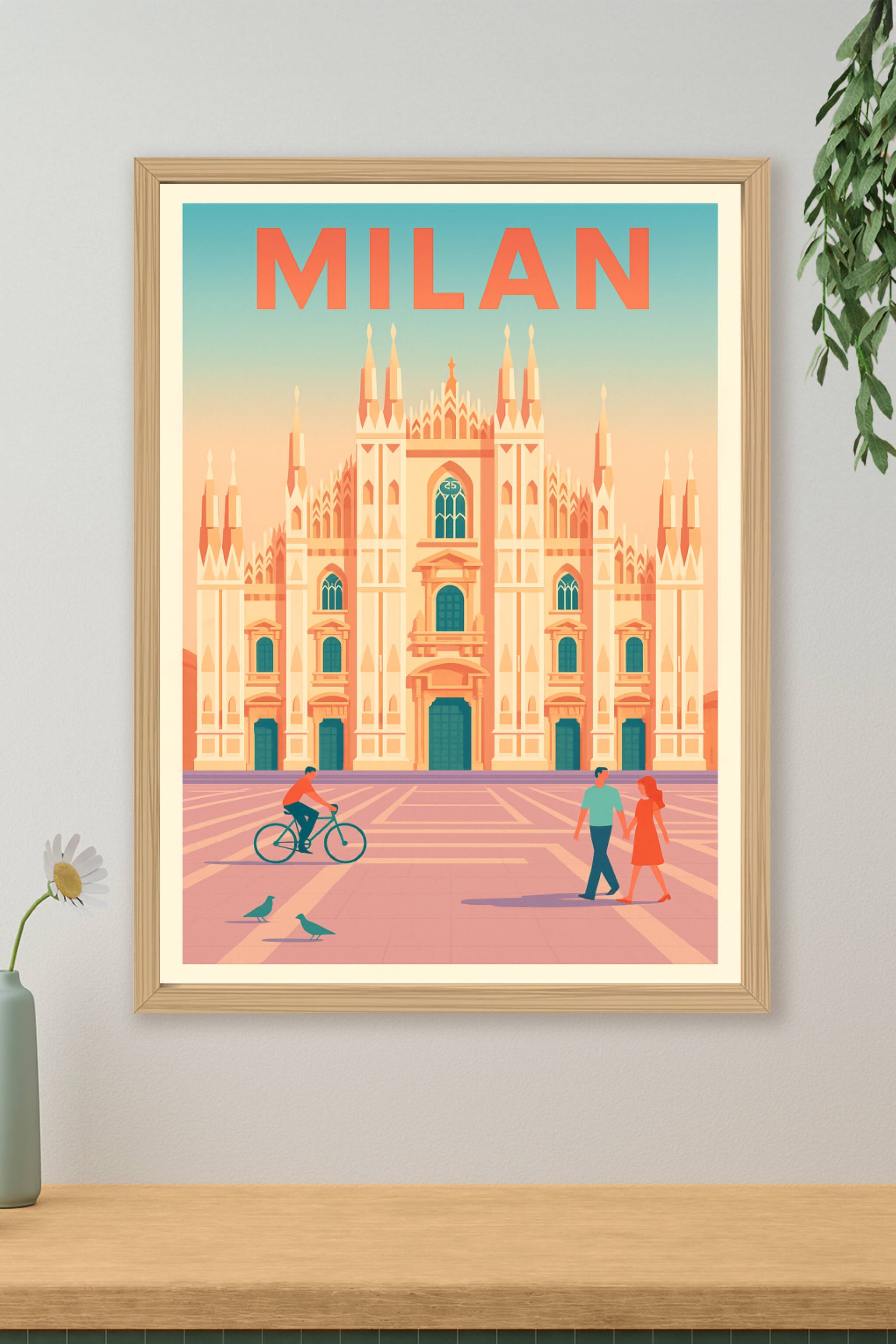 Affiche de Milan - Atmosphère romantique devant le Duomo
