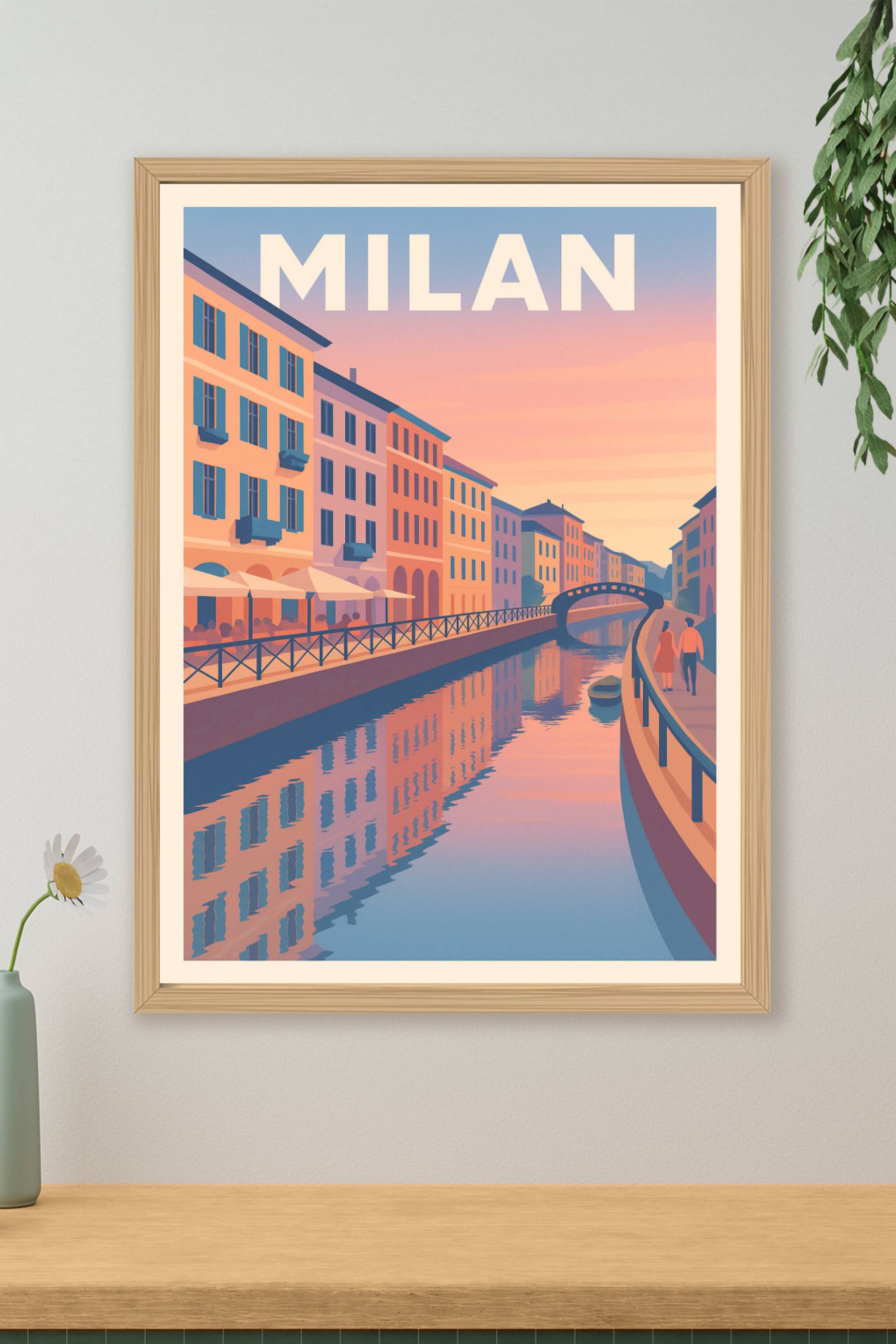 Affiche de Milan - Promenade romantique au bord du canal
