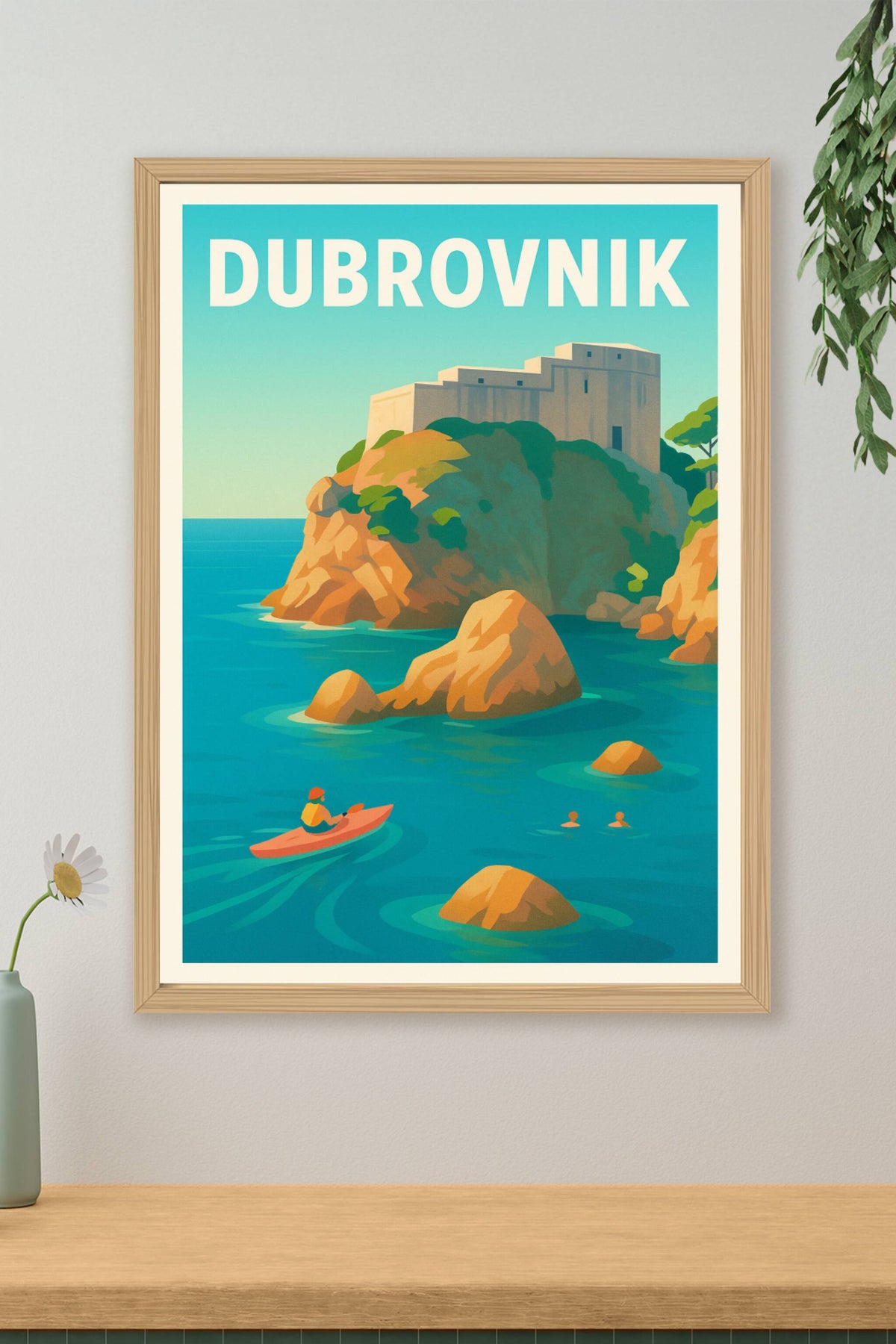 Affiche Dubrovnik — Escapade en Méditerranée sur les rochers dorés · poster d'art de Dubrovnik