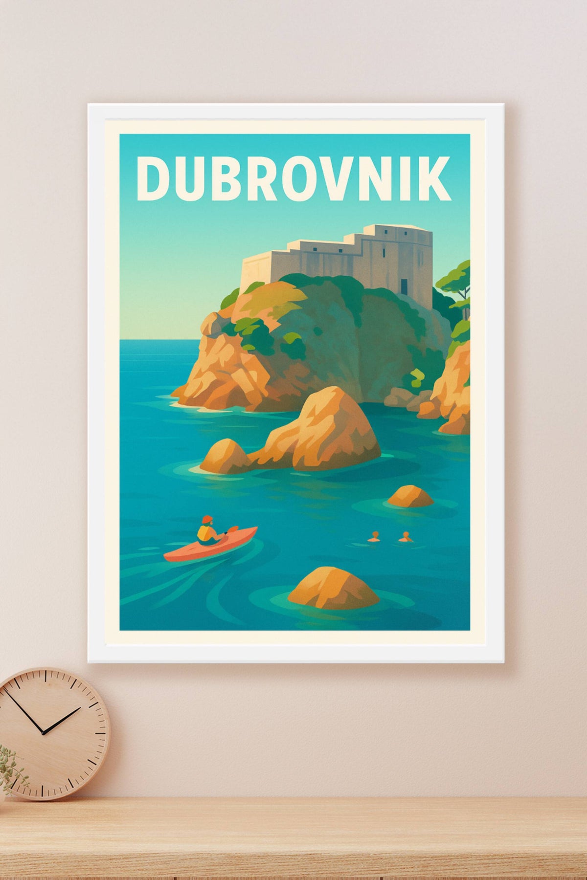 Affiche Dubrovnik — Escapade en Méditerranée sur les rochers dorés · poster d'art de Dubrovnik