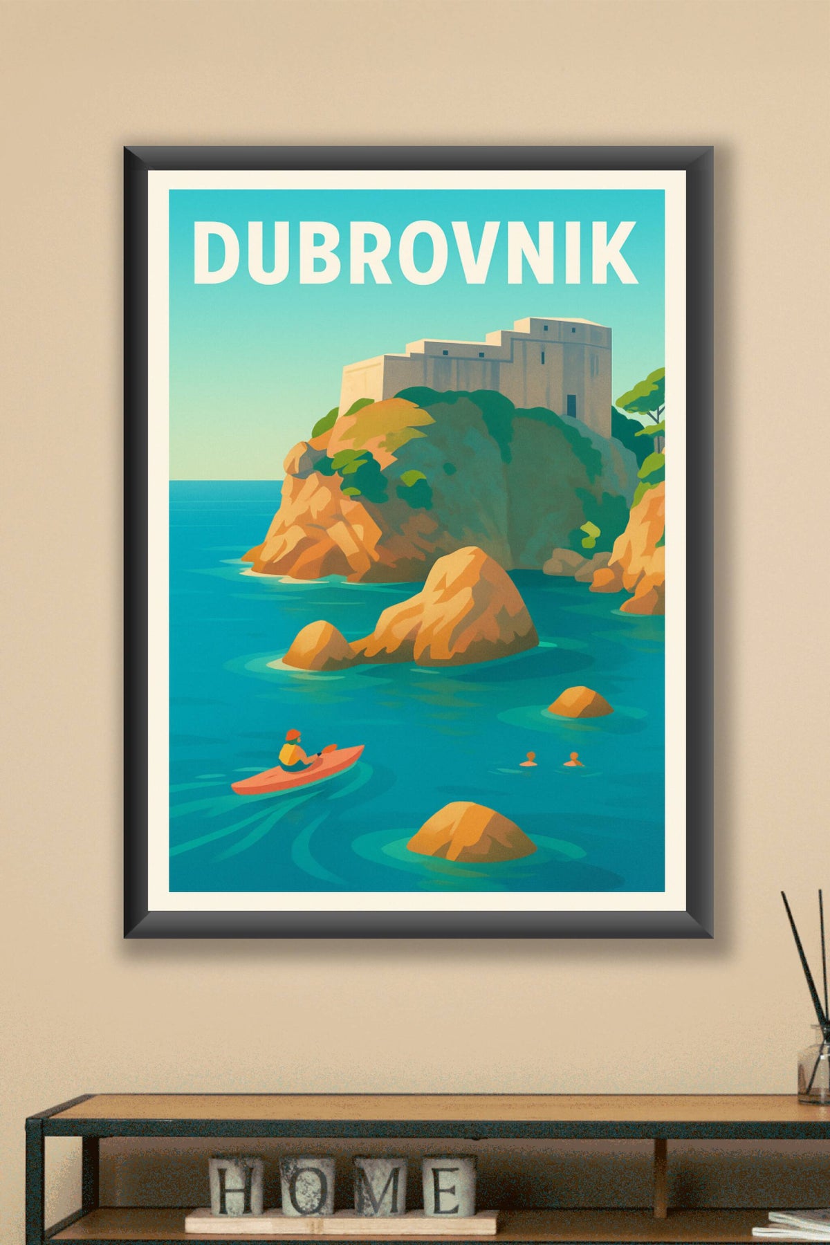 Affiche Dubrovnik — Escapade en Méditerranée sur les rochers dorés · poster d'art de Dubrovnik