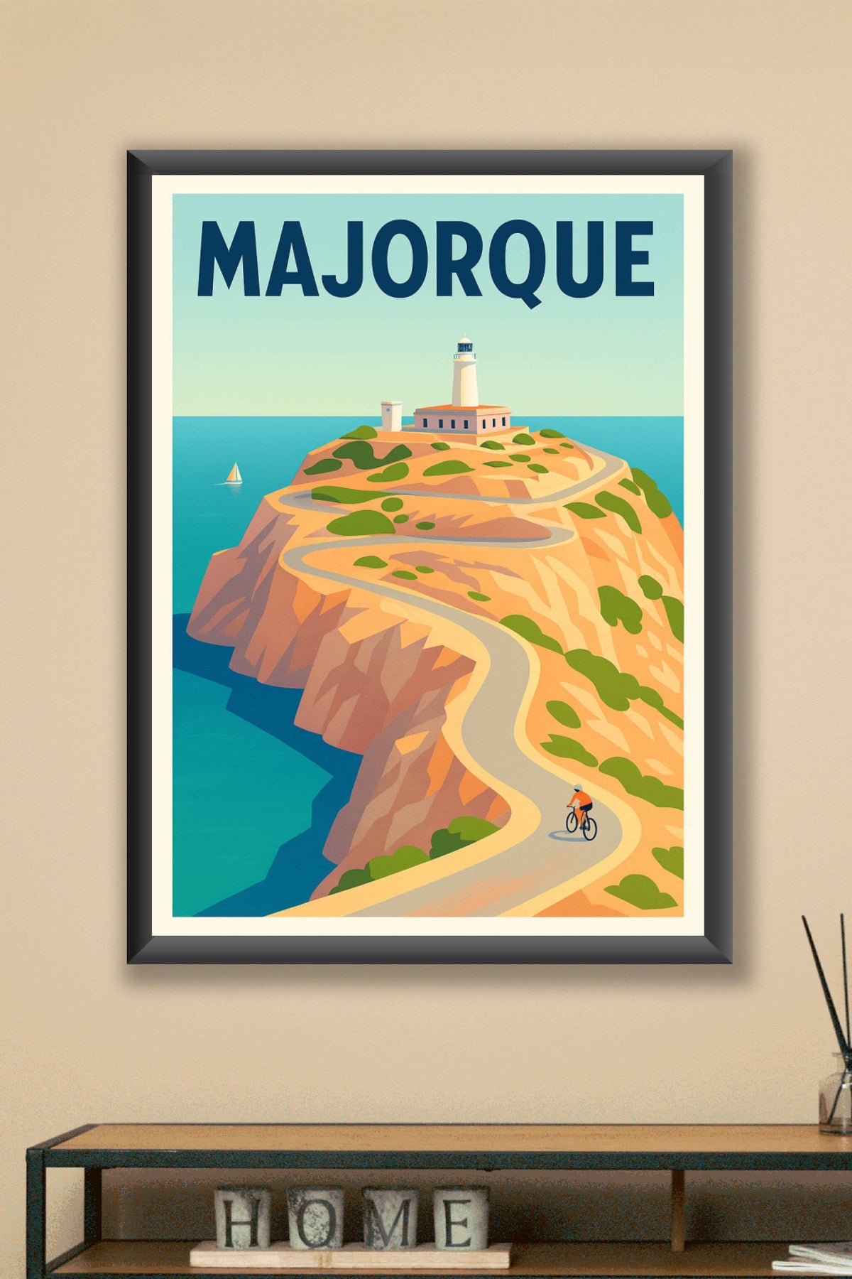 Affiche Majorque — L'appel du phare au bout du chemin · poster d'art de Majorque