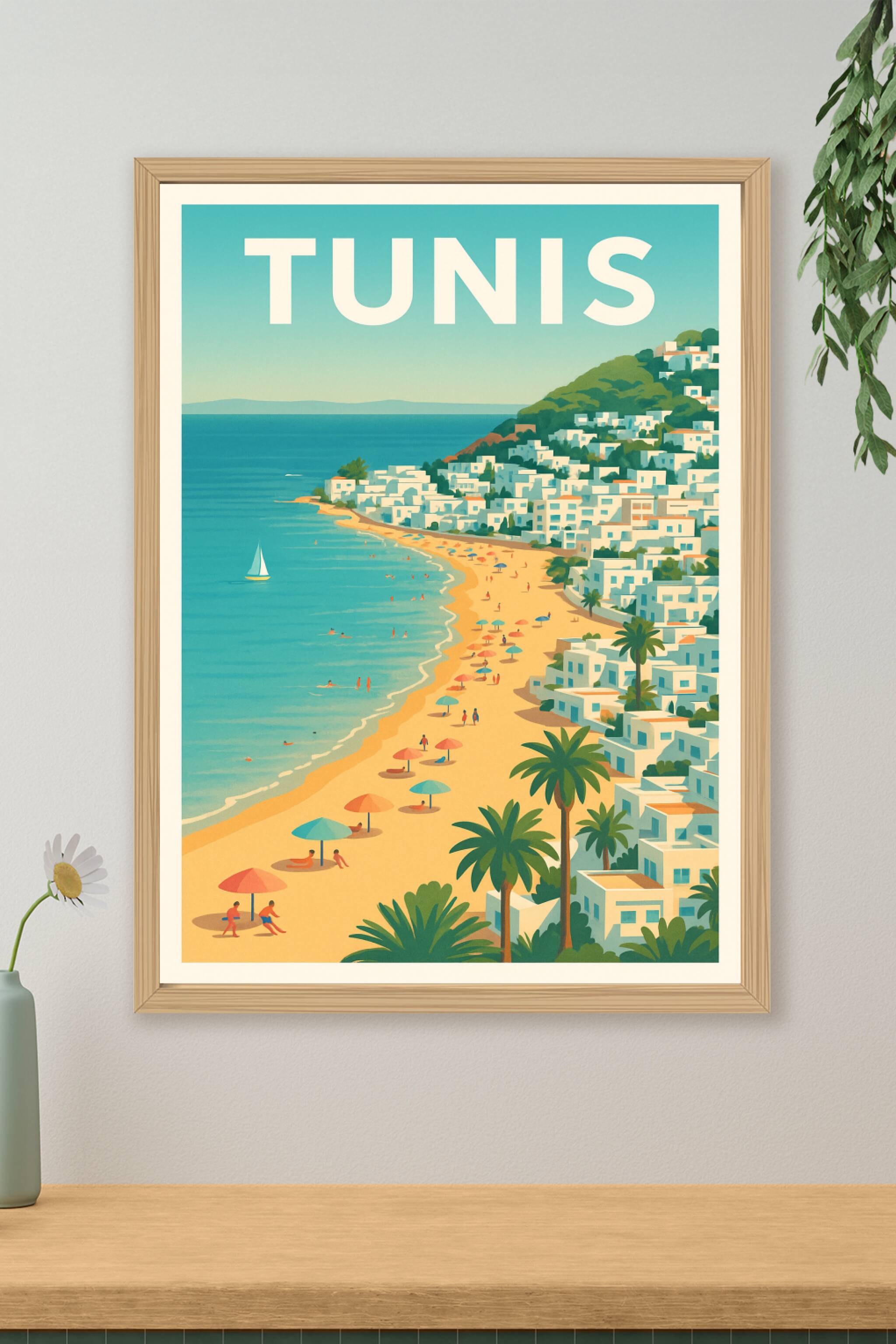 Affiche de Tunis - Plages et douceur méditerranéenne