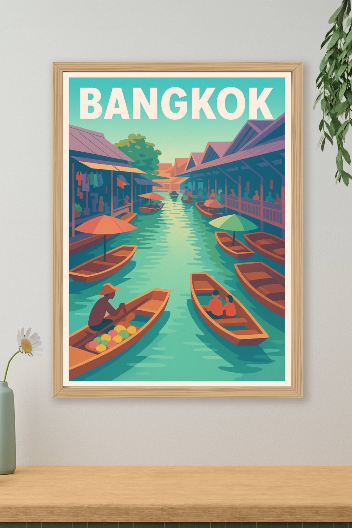 Affiche Bangkok — Évasion sur les canaux flottants · poster d'art de Bangkok