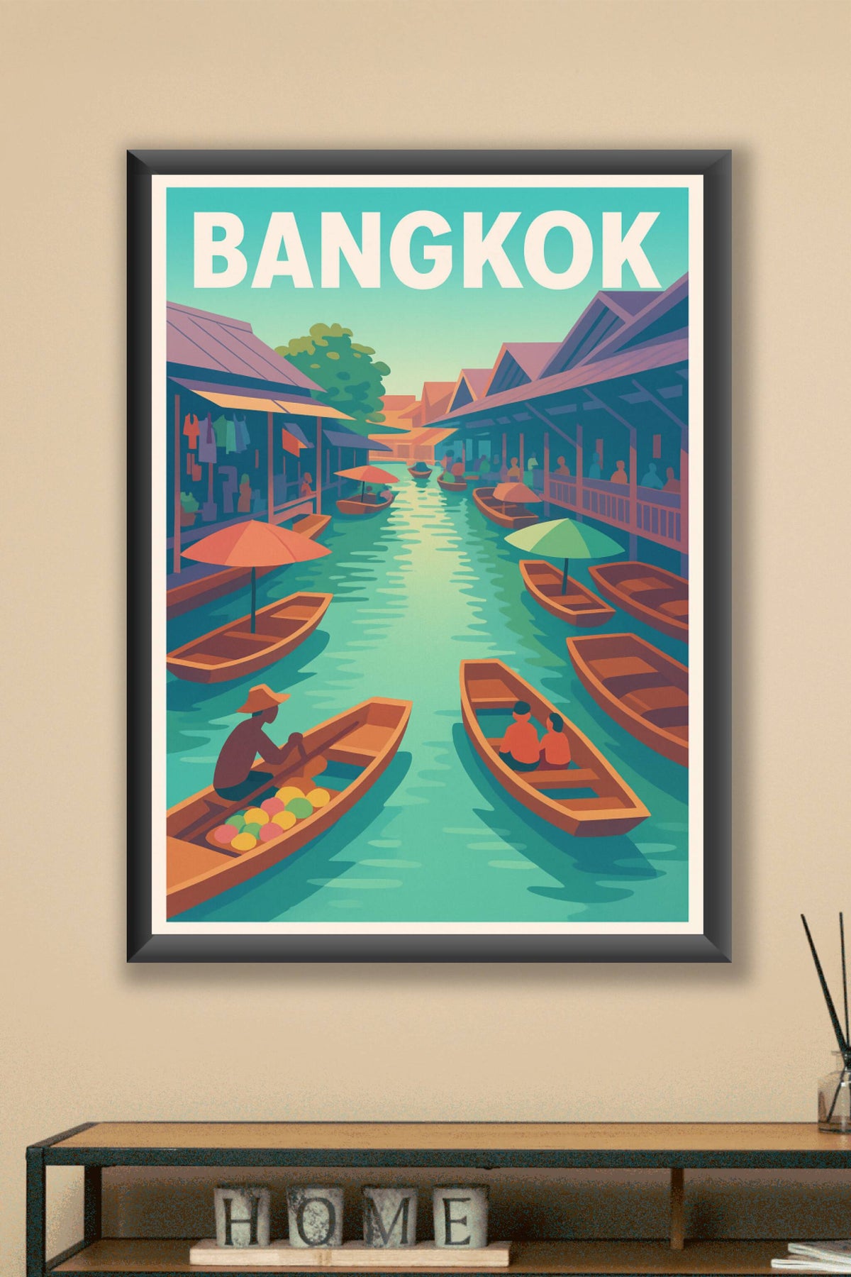 Affiche Bangkok — Évasion sur les canaux flottants · poster d'art de Bangkok