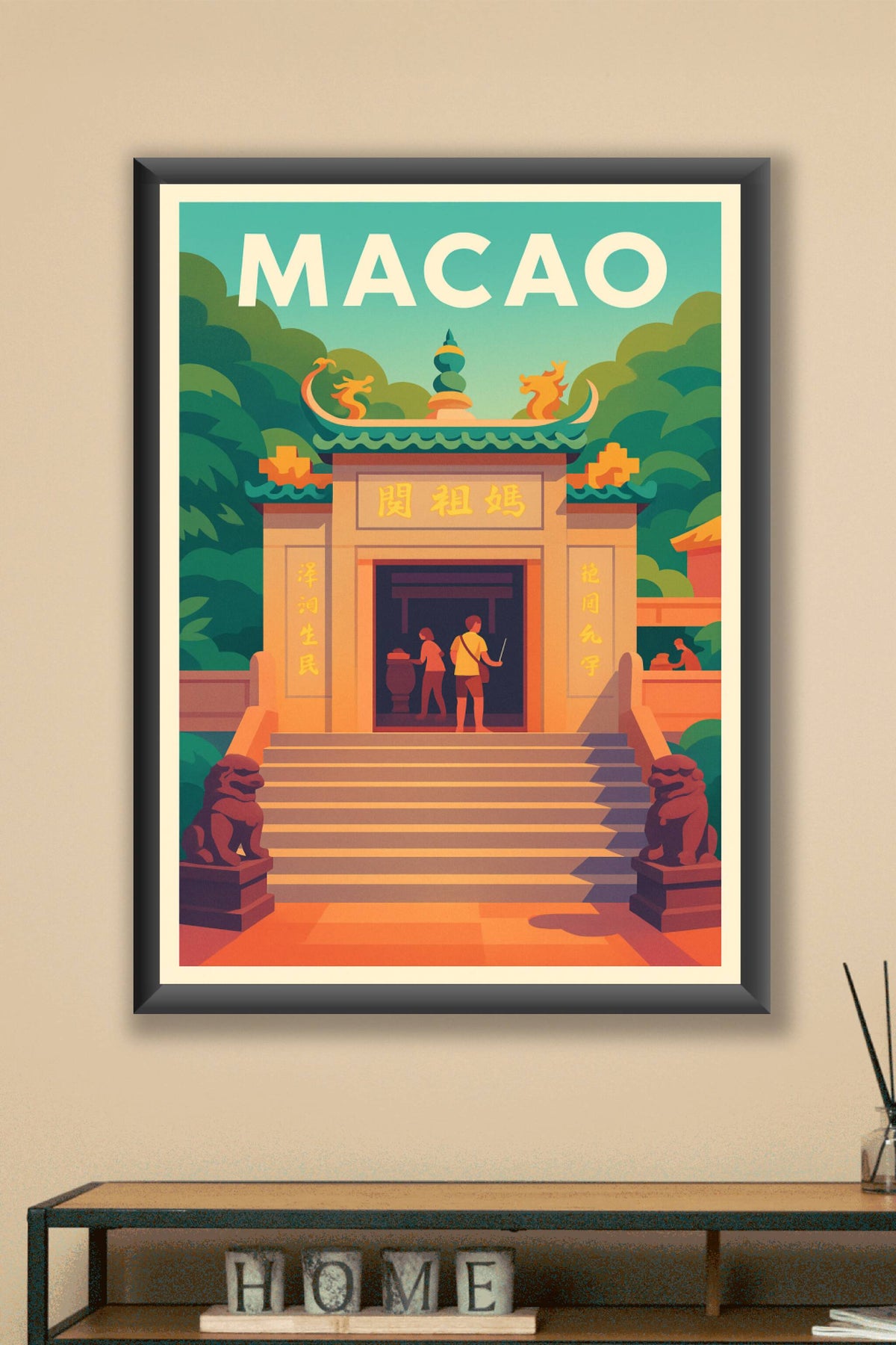 Affiche Macao — Découverte du Temple aux Dragons · poster d'art de Macao