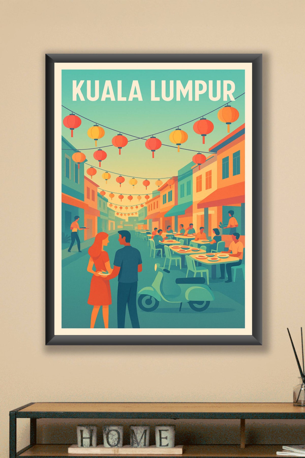 Affiche Kuala Lumpur — Ambiance festive et chaleureuse en pleine rue · poster d'art de Kuala Lumpur