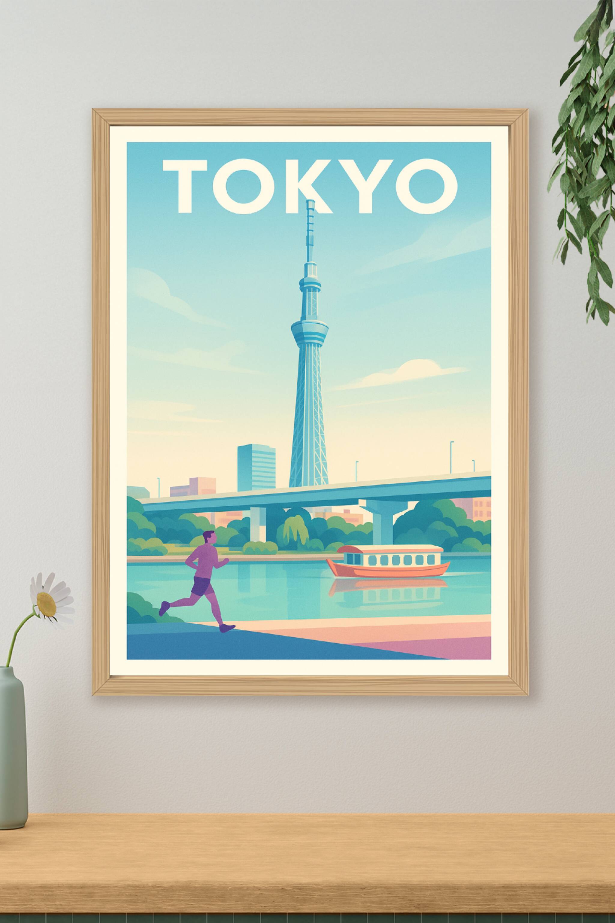 Affiche de Tokyo - Vitalité et sérénité urbaine au bord de la rivière