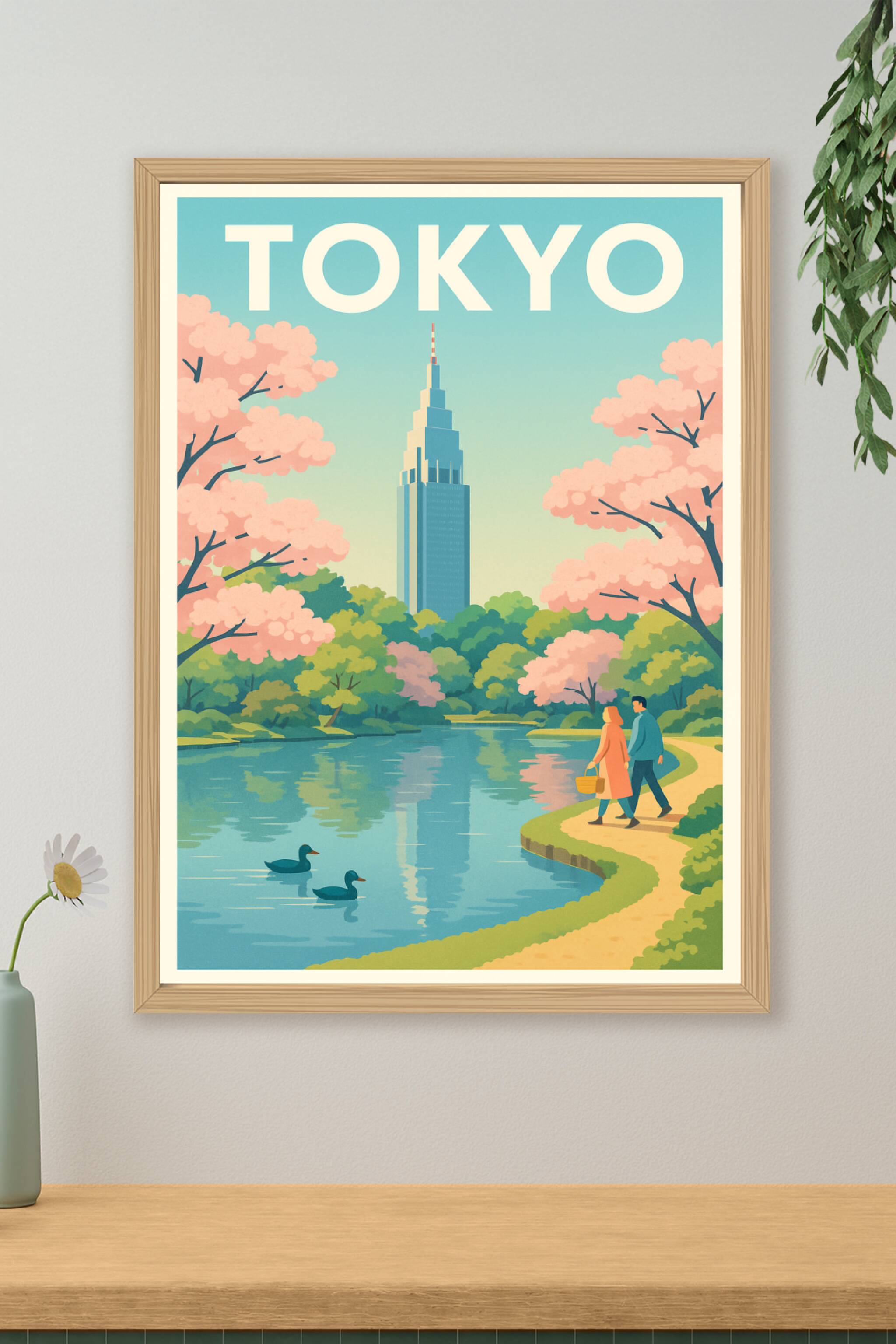 Affiche de Tokyo - Promenade paisible sous les cerisiers en fleurs