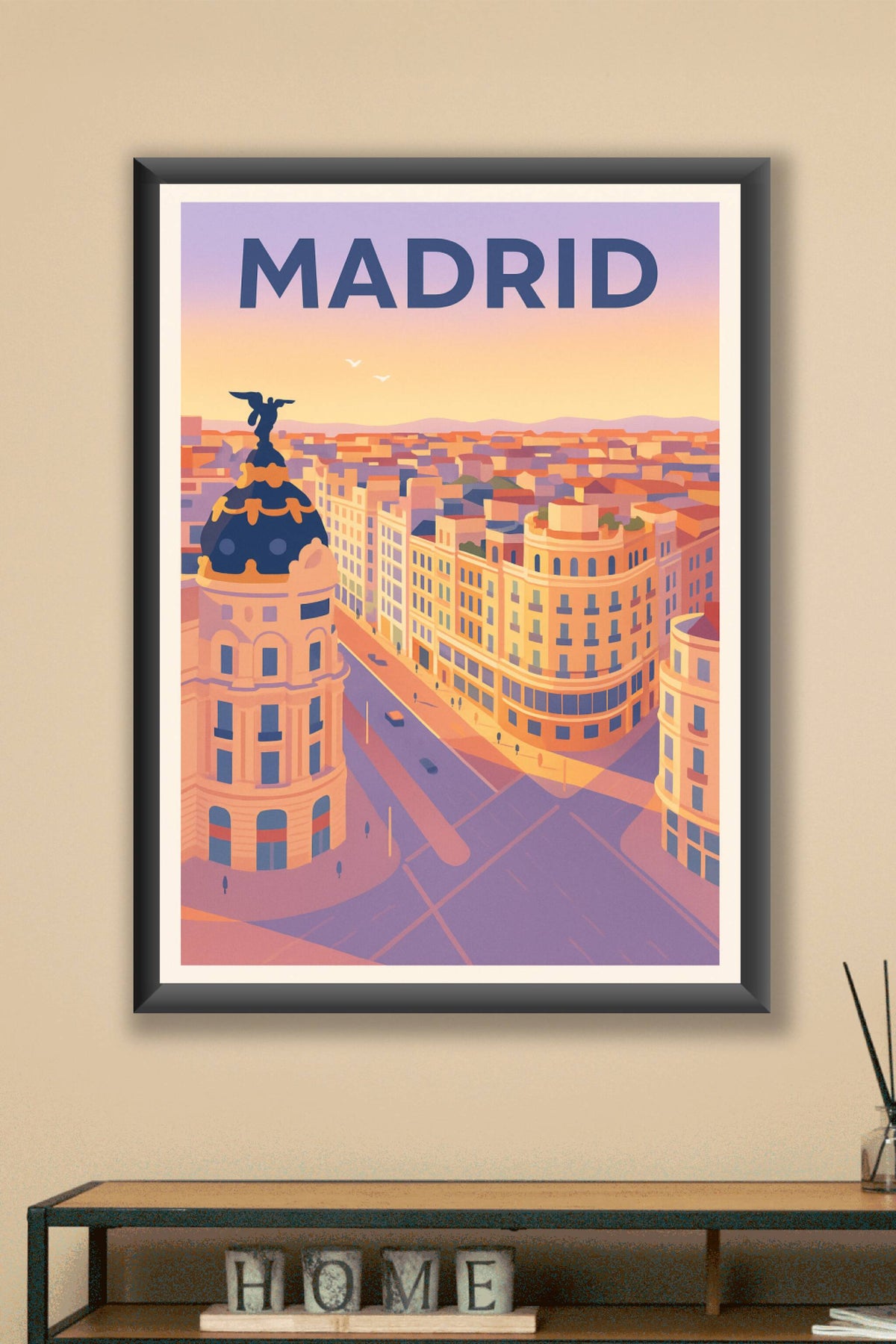 Affiche Madrid — Perspective dorée sur la capitale espagnole · poster d'art de Madrid