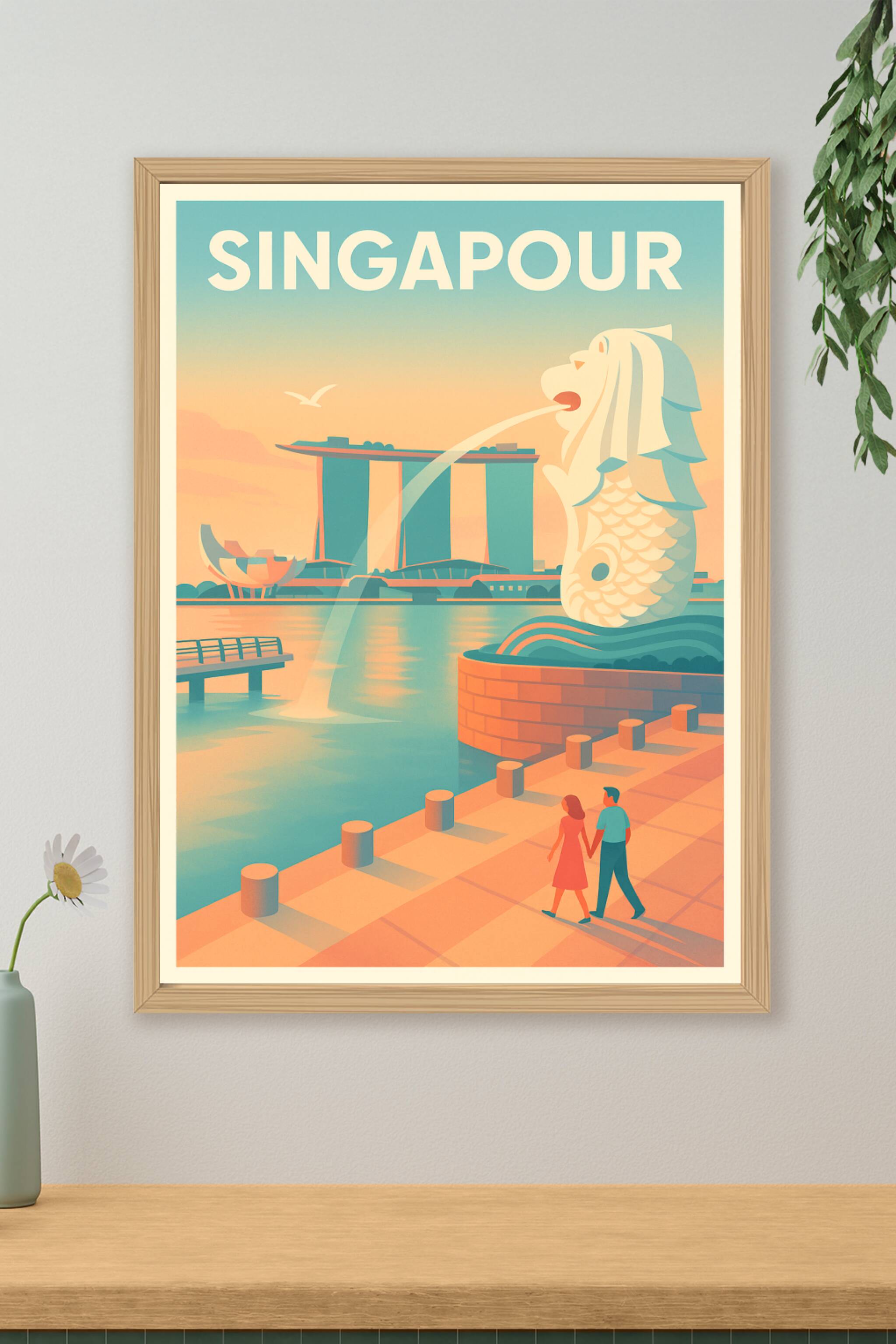 Affiche de Singapour - Escapade romantique au Merlion