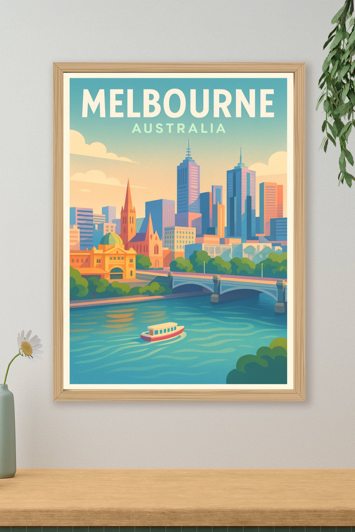 Affiche Melbourne — Vibrante vue urbaine au coucher du soleil · poster d'art de Melbourne