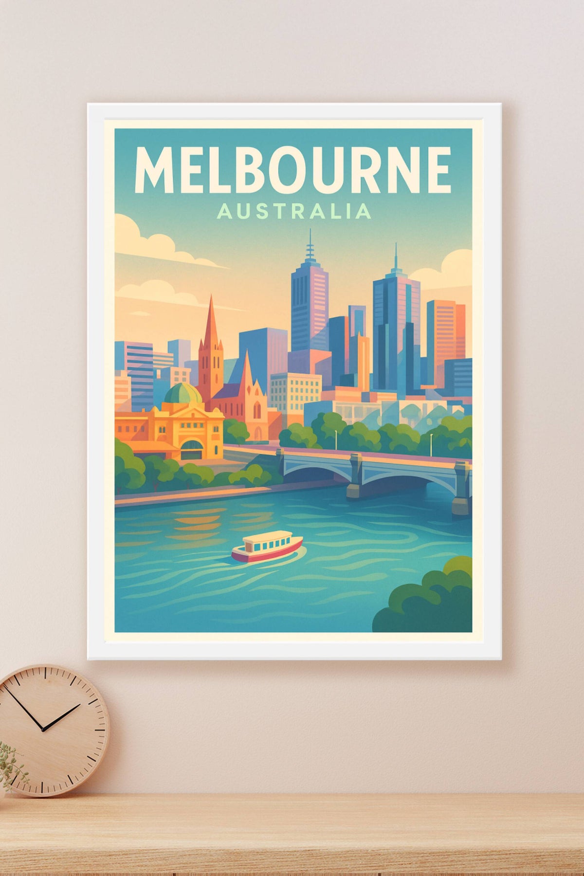 Affiche Melbourne — Vibrante vue urbaine au coucher du soleil · poster d'art de Melbourne