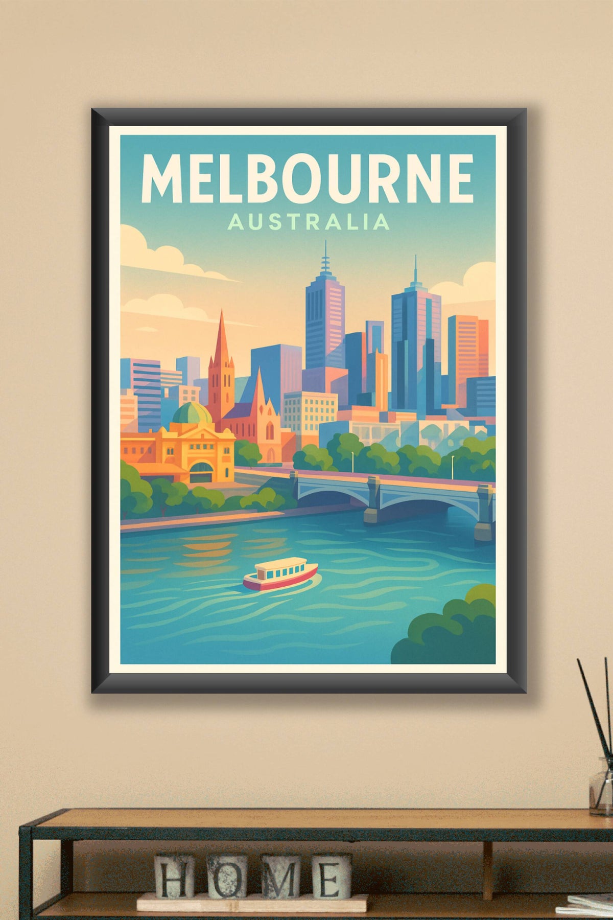 Affiche Melbourne — Vibrante vue urbaine au coucher du soleil · poster d'art de Melbourne