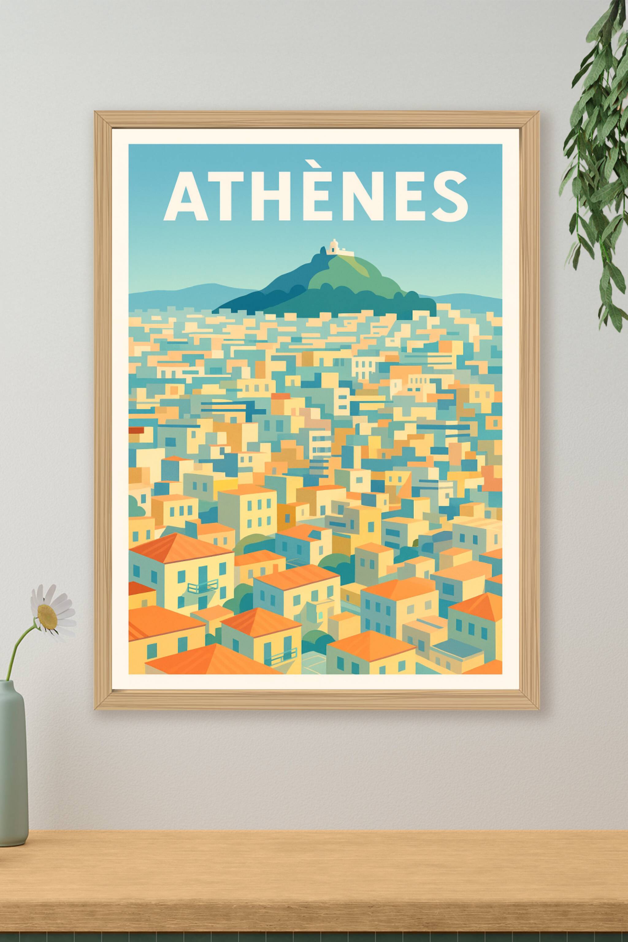 Affiche de Athènes - Panorama ensoleillé de la cité antique