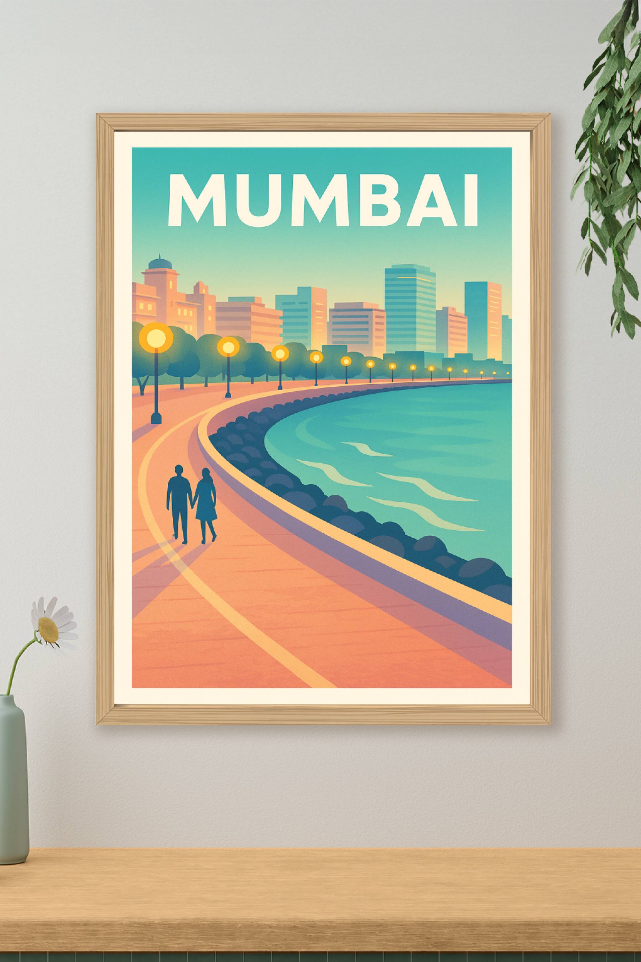 Affiche de Mumbai - Promenade au bord de la mer au crépuscule