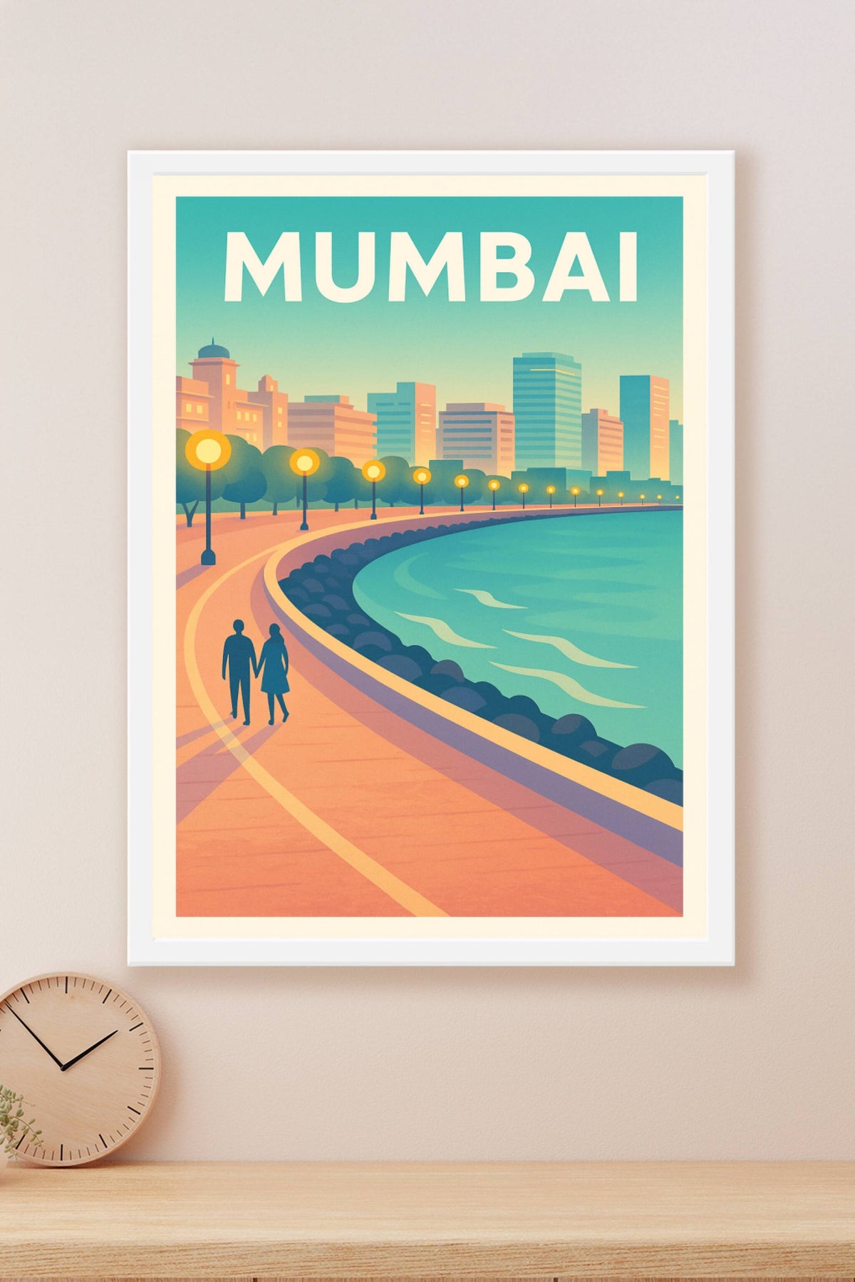 Affiche Mumbai — Promenade au bord de la mer au crépuscule · poster d'art de Mumbai