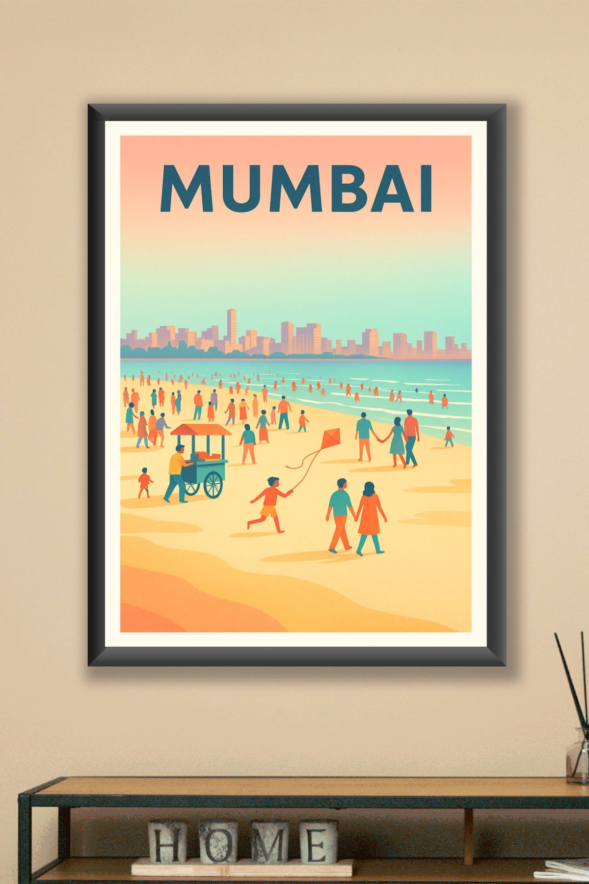Affiche Mumbai — L'effervescence balnéaire au cœur de la ville · poster d'art de Mumbai