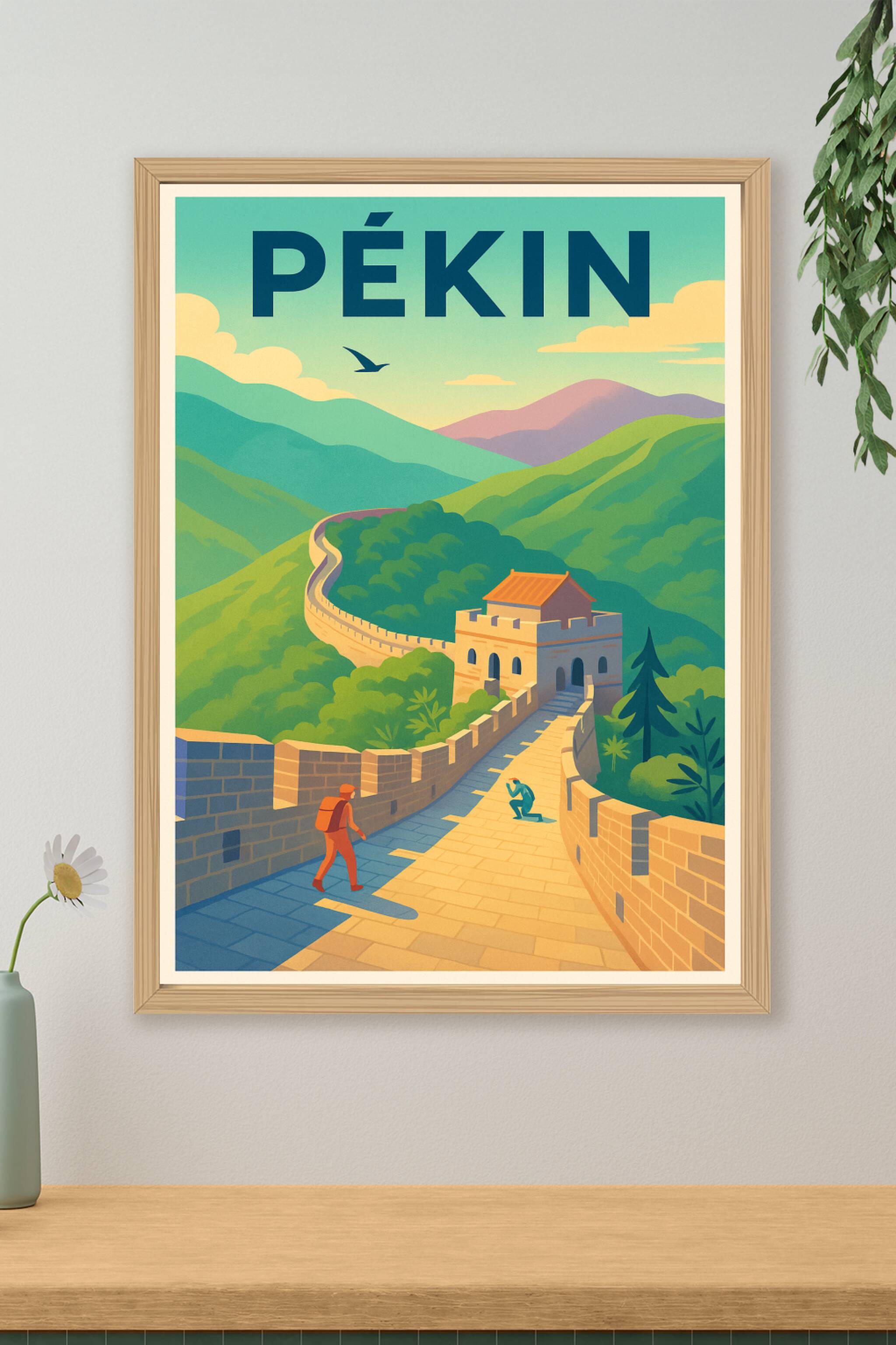 Affiche de Pékin - L'incontournable Grande Muraille en voyage vintage