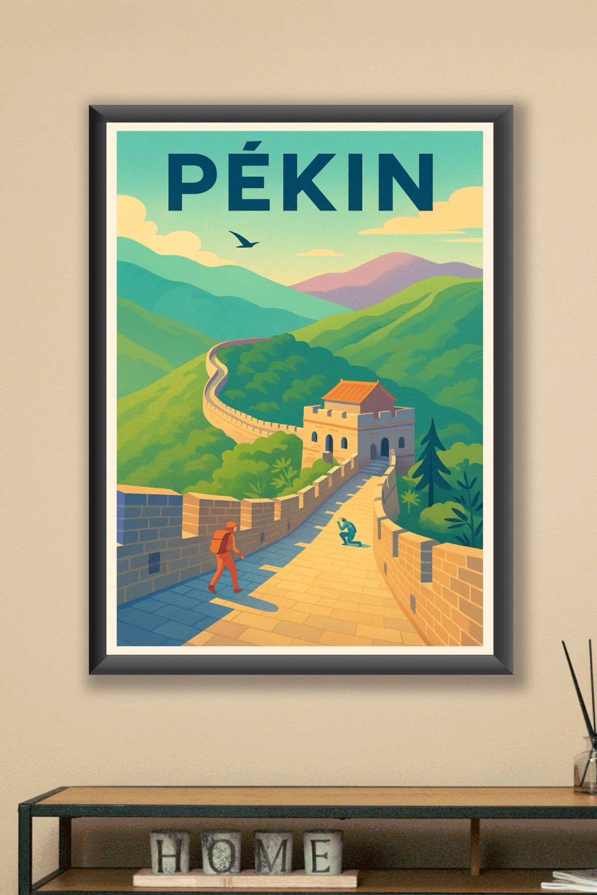 Affiche Pékin — L'incontournable Grande Muraille en voyage vintage · poster d'art de Pékin