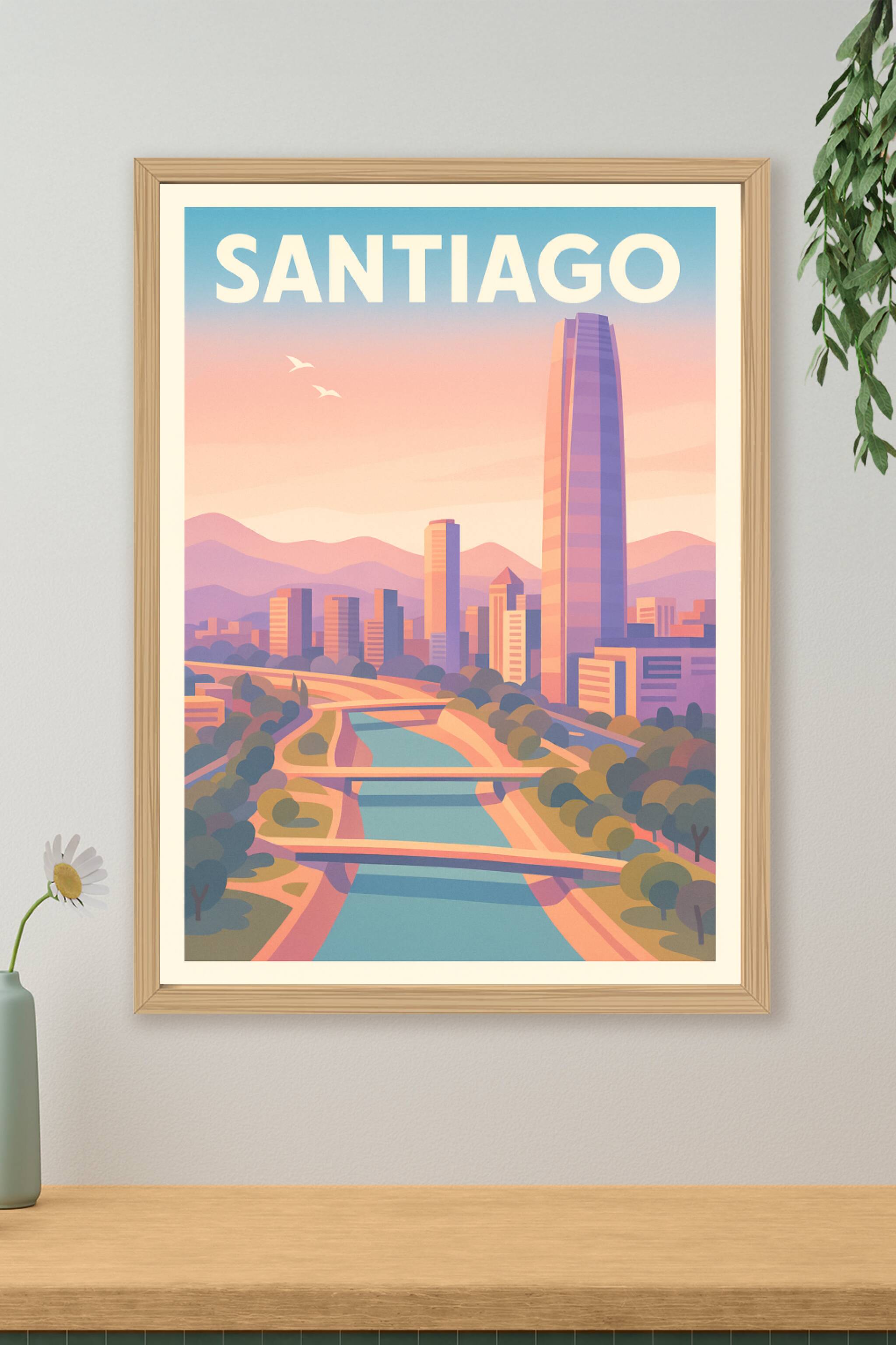 Affiche de Santiago - Horizon urbain au coucher du soleil