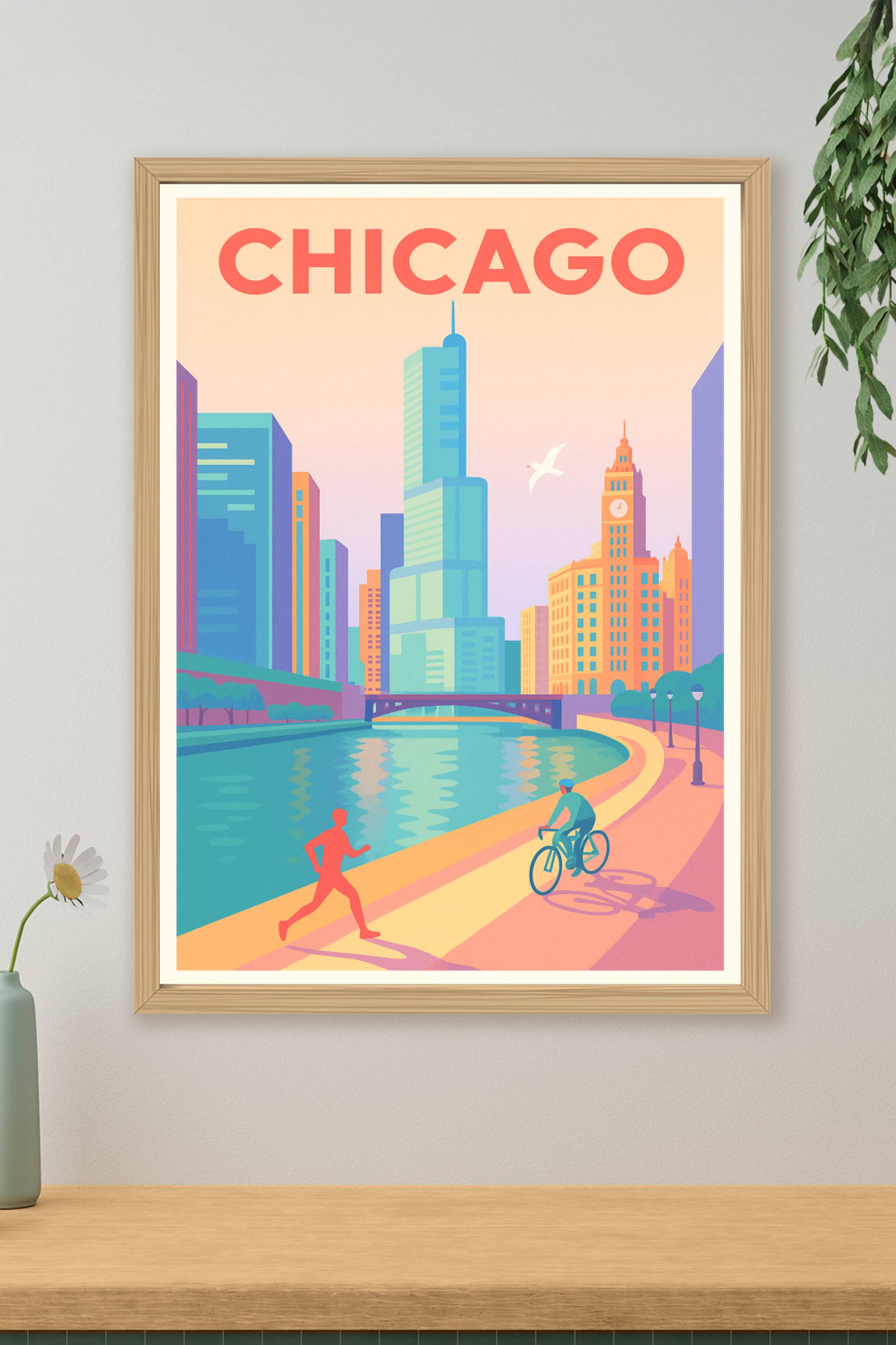 Affiche de Chicago - Vibrante vie urbaine au bord de la rivière