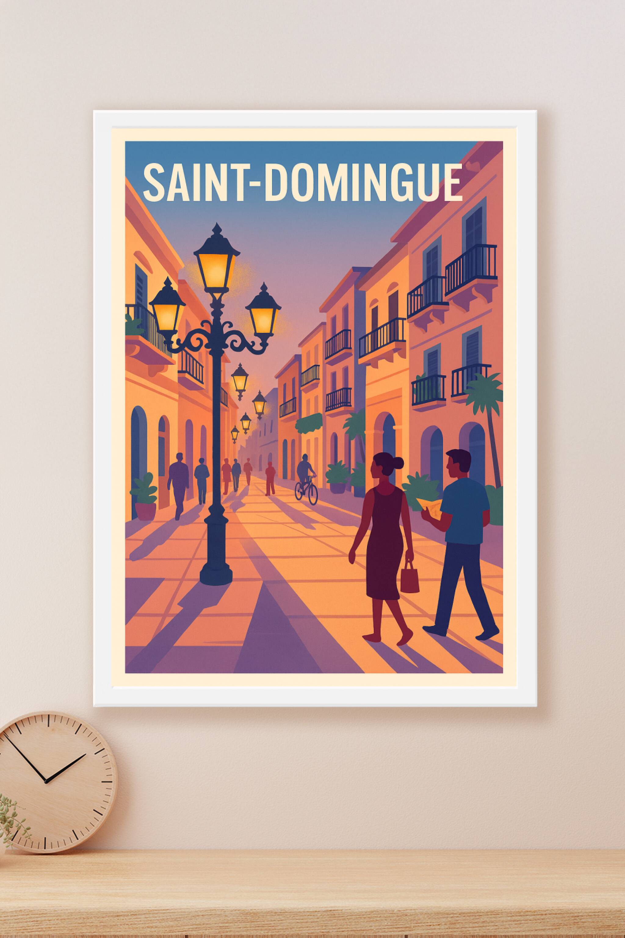 Affiche Saint-Domingue — Promenade au crépuscule dans la vieille ville · poster d'art de Saint-Domingue