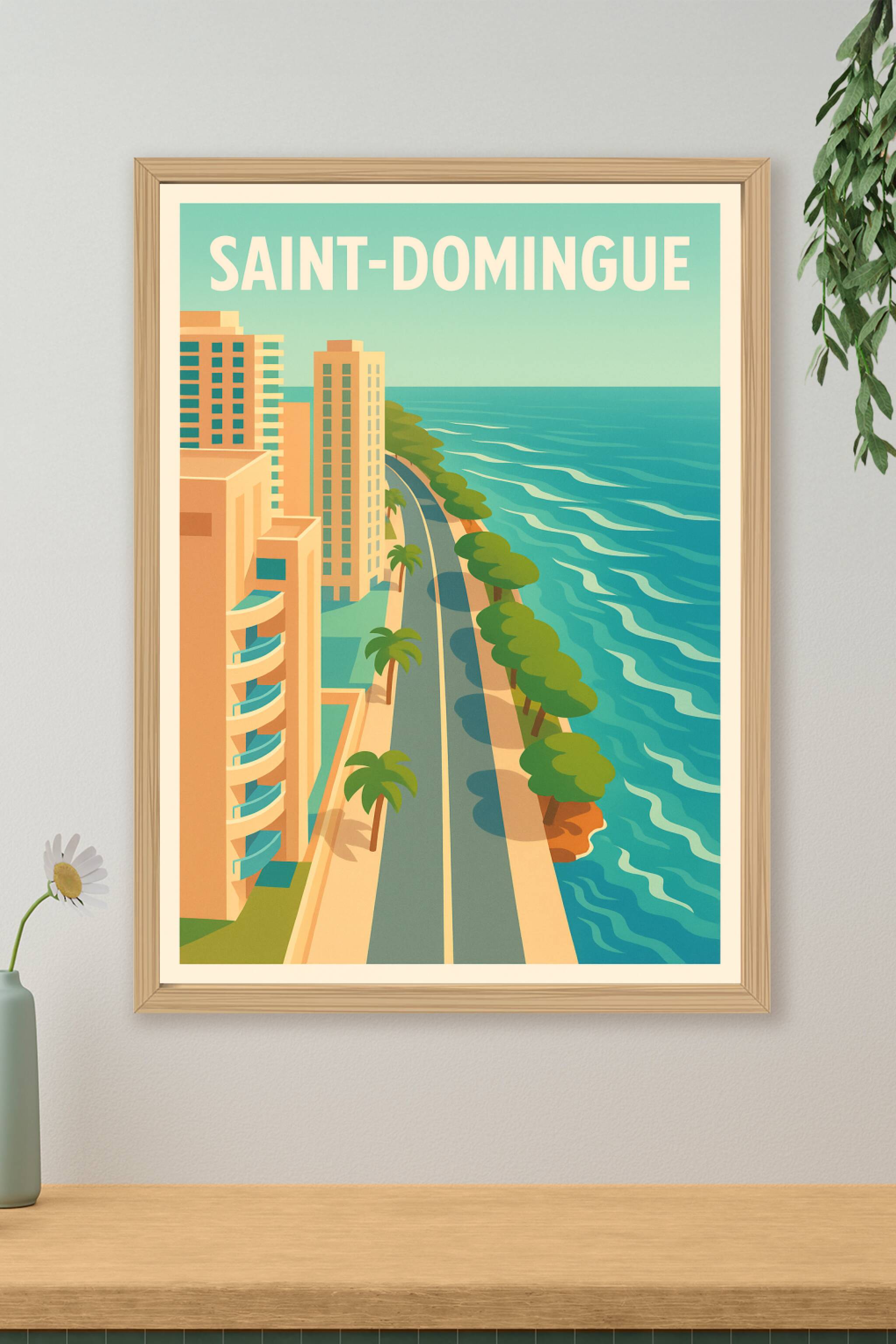 Affiche de Saint-Domingue - Échappée balnéaire colorée