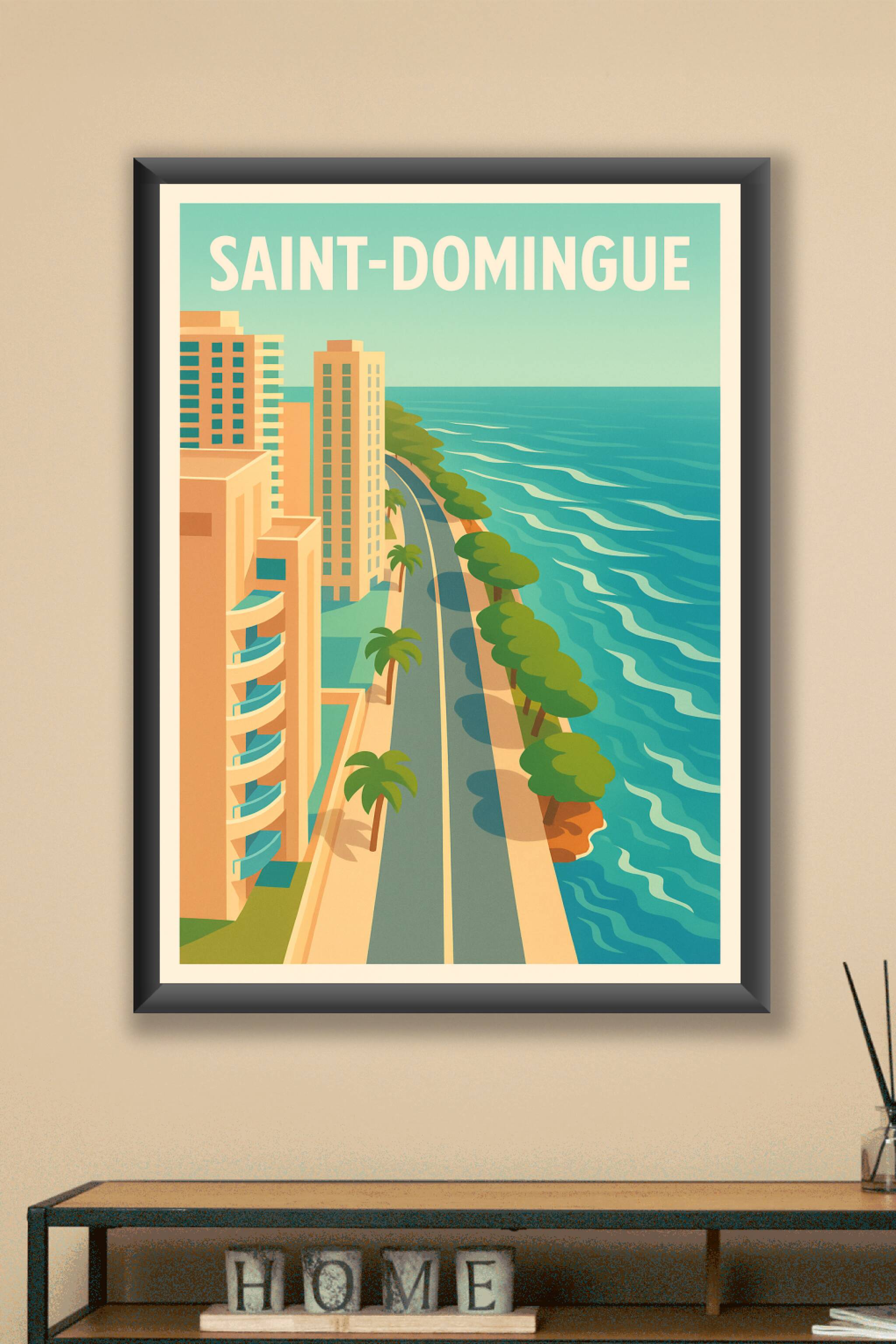 Affiche Saint-Domingue — Échappée balnéaire colorée · poster d'art de Saint-Domingue