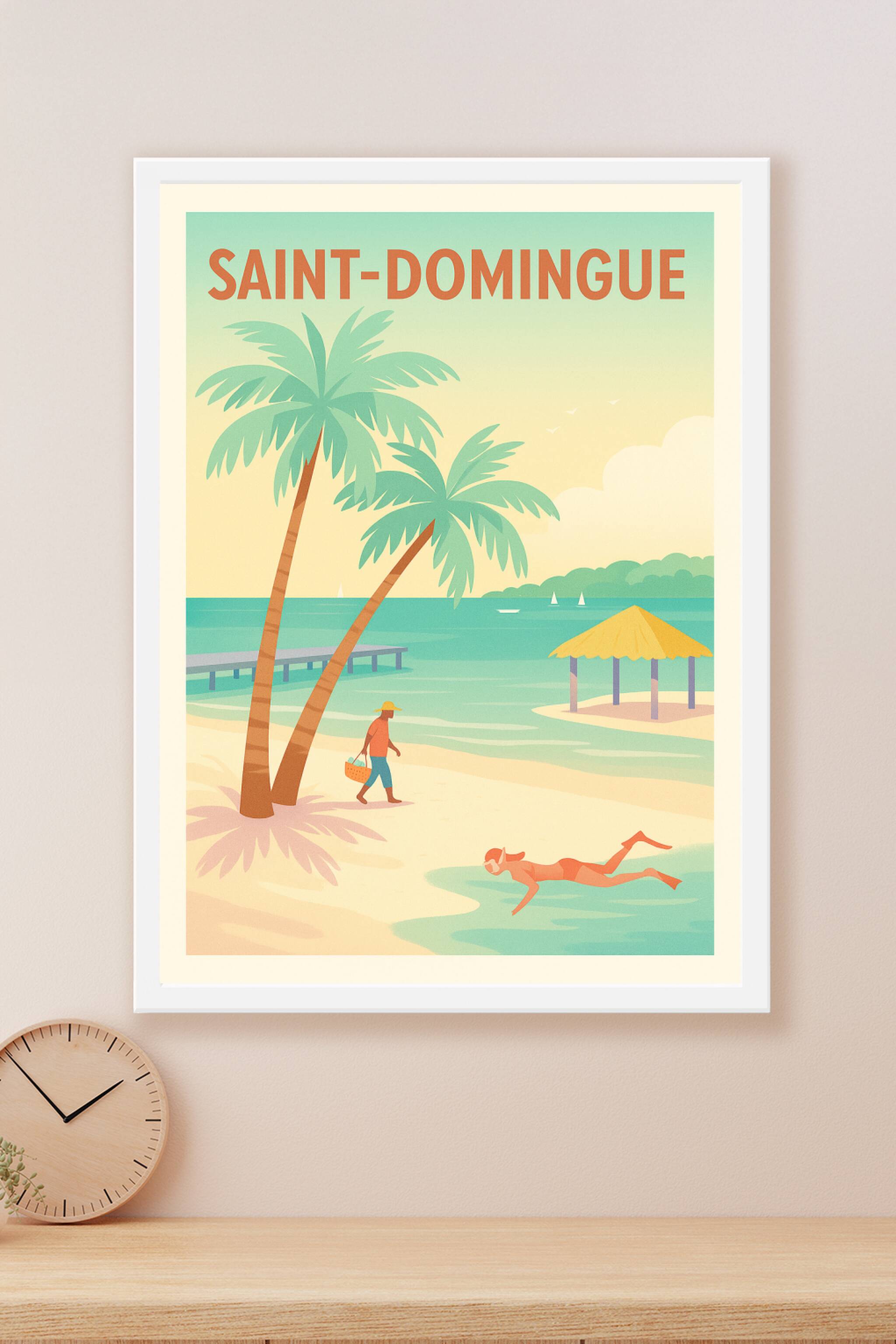 Affiche Saint-Domingue — Évasion tropicale au bord de l'eau · poster d'art de Saint-Domingue
