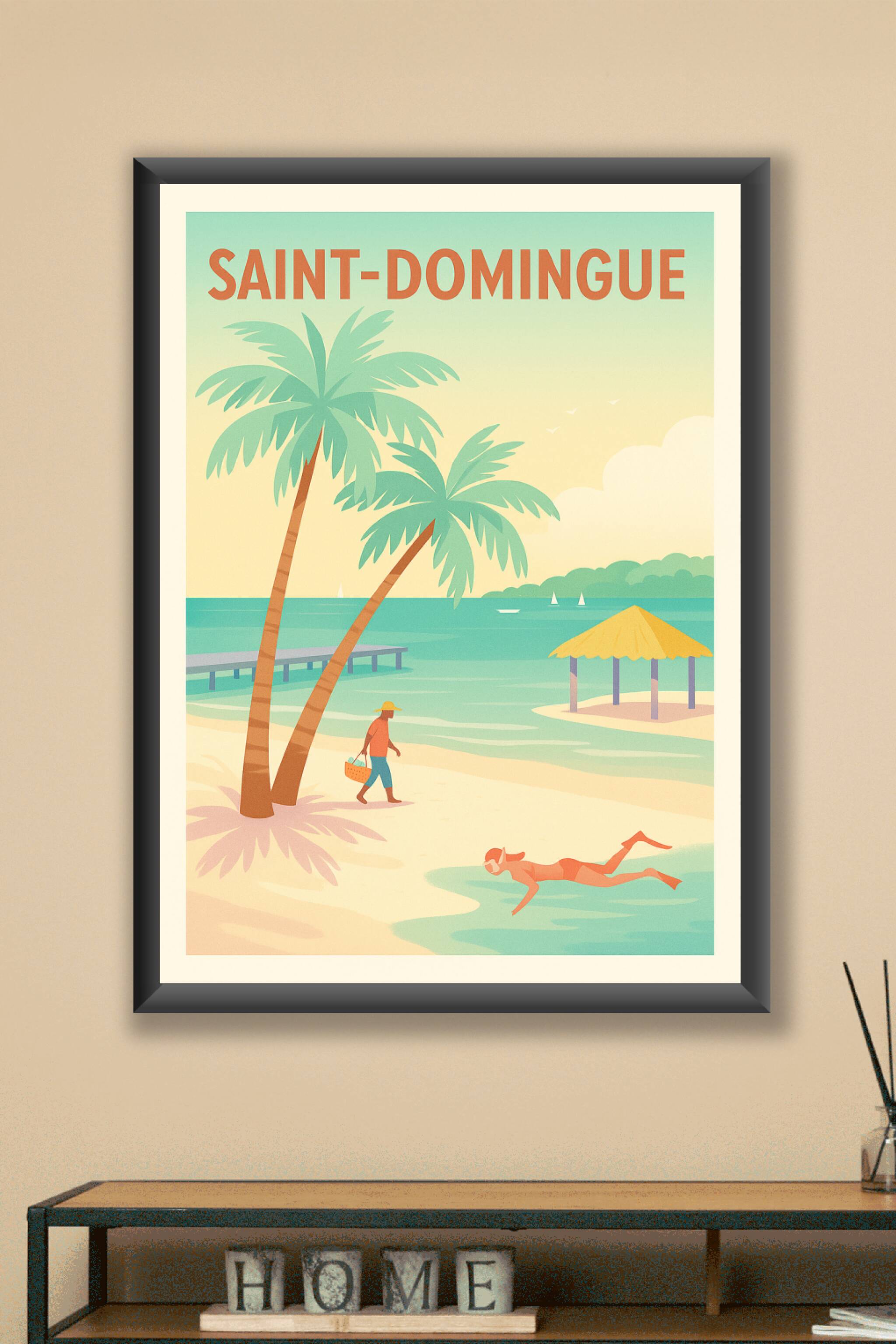 Affiche Saint-Domingue — Évasion tropicale au bord de l'eau · poster d'art de Saint-Domingue