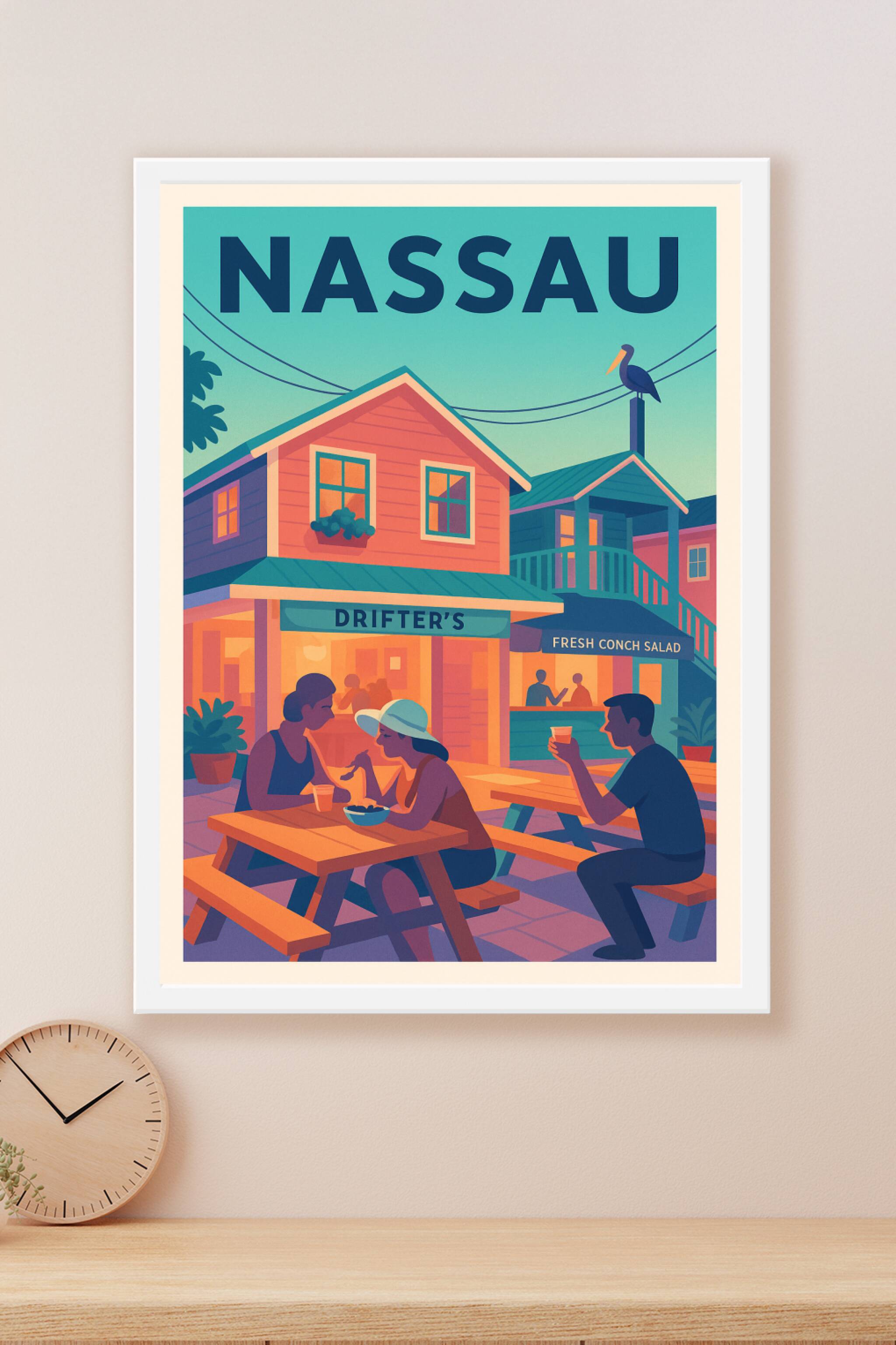 Affiche Nassau — Ambiance décontractée et saveurs locales · poster d'art de Nassau
