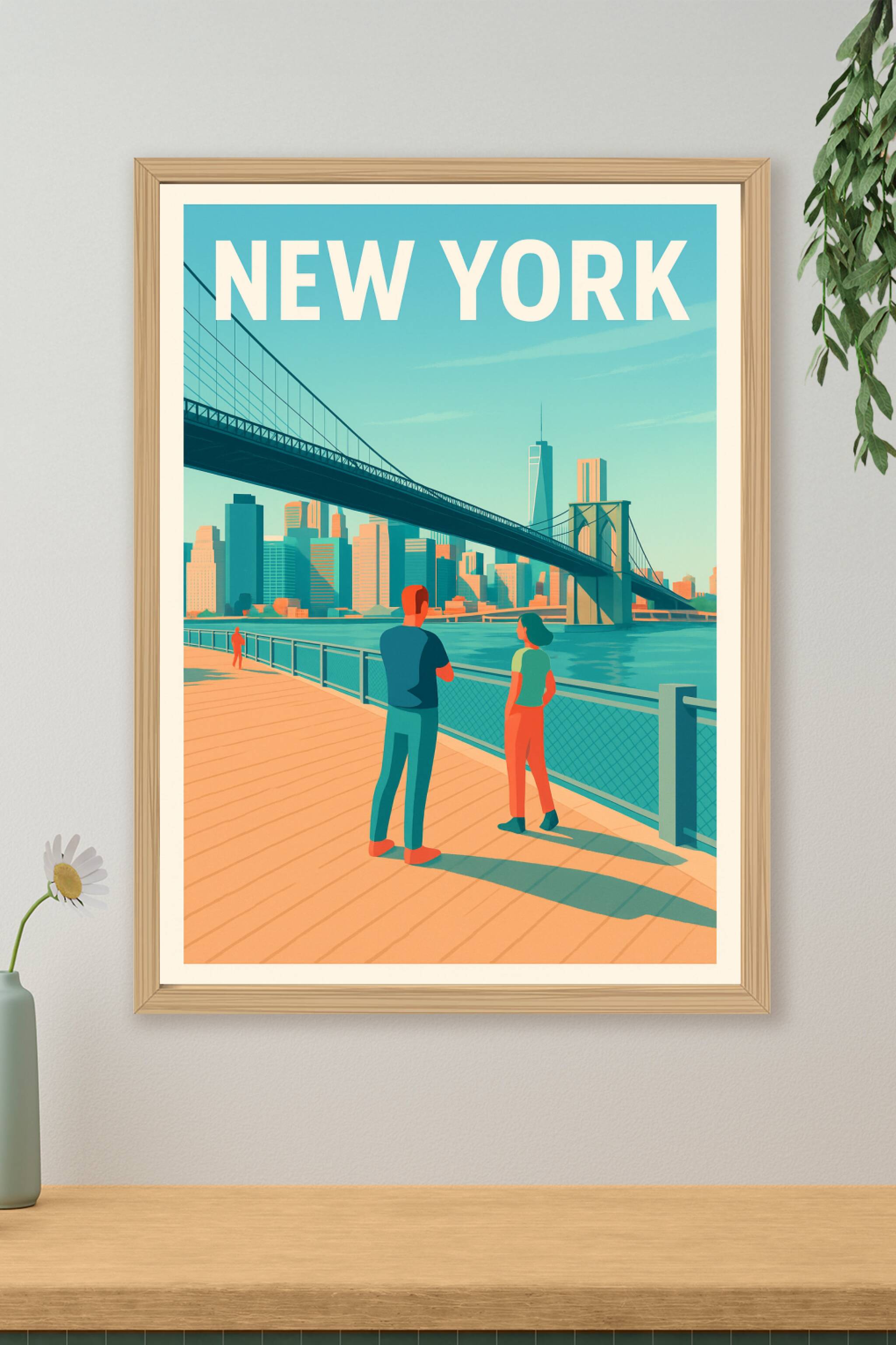 Affiche de New York - Une balade au bord de l'eau sous le pont de Brooklyn