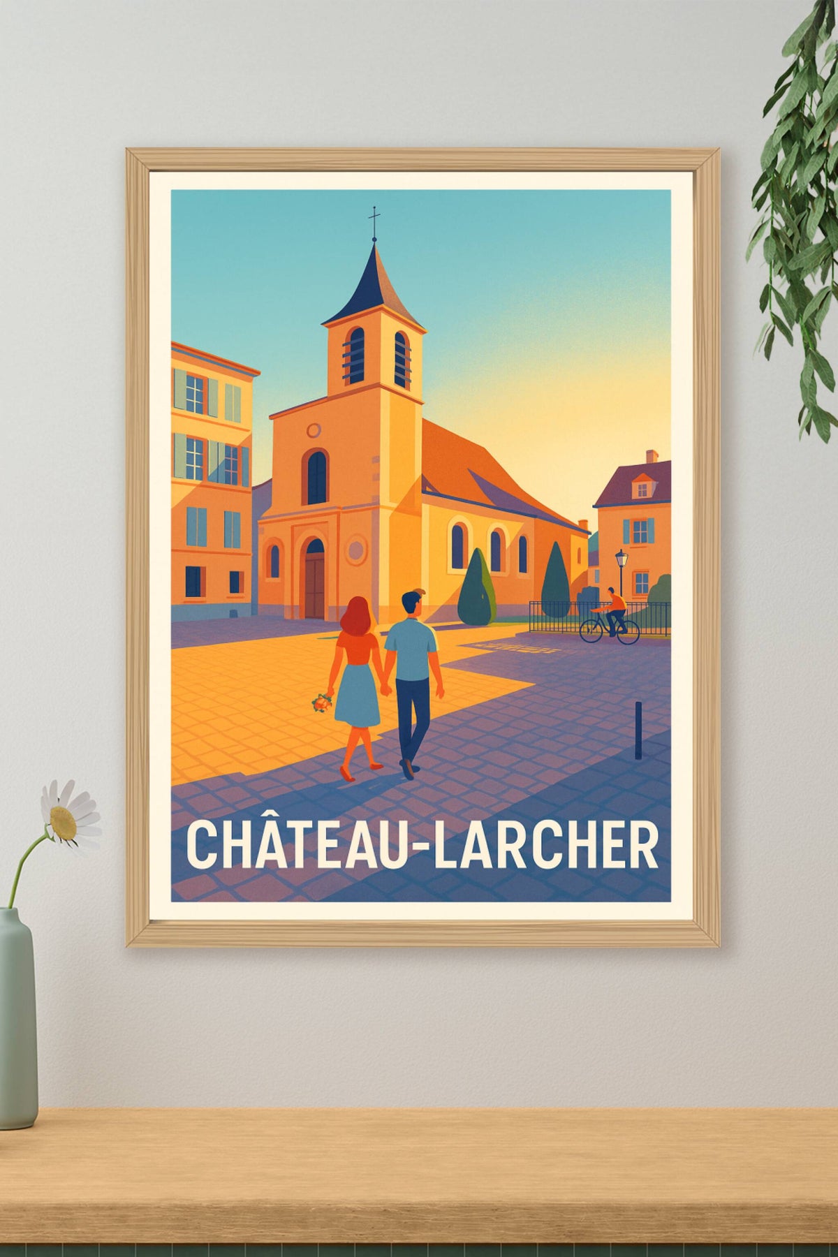Affiche Château-Larcher — Flânerie ensoleillée au cœur du village · poster d'art de Château-Larcher