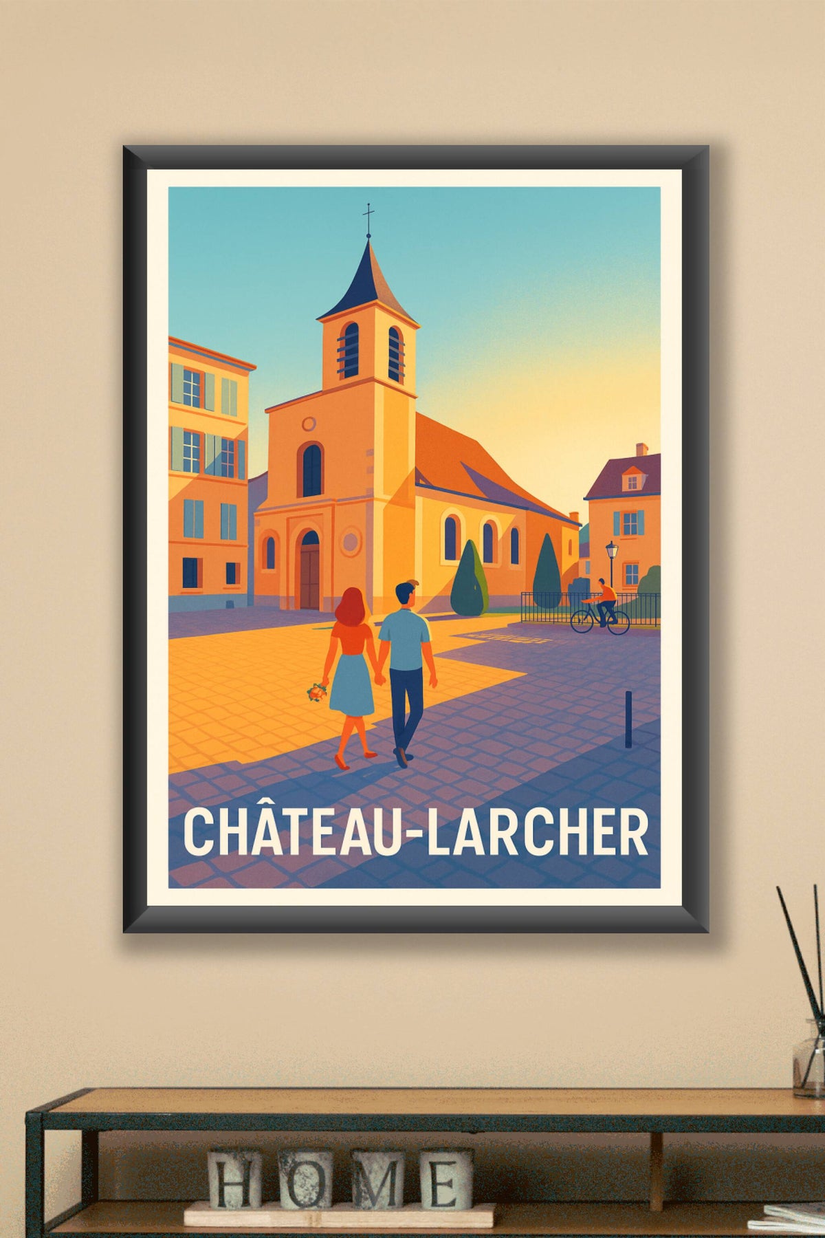 Affiche Château-Larcher — Flânerie ensoleillée au cœur du village · poster d'art de Château-Larcher