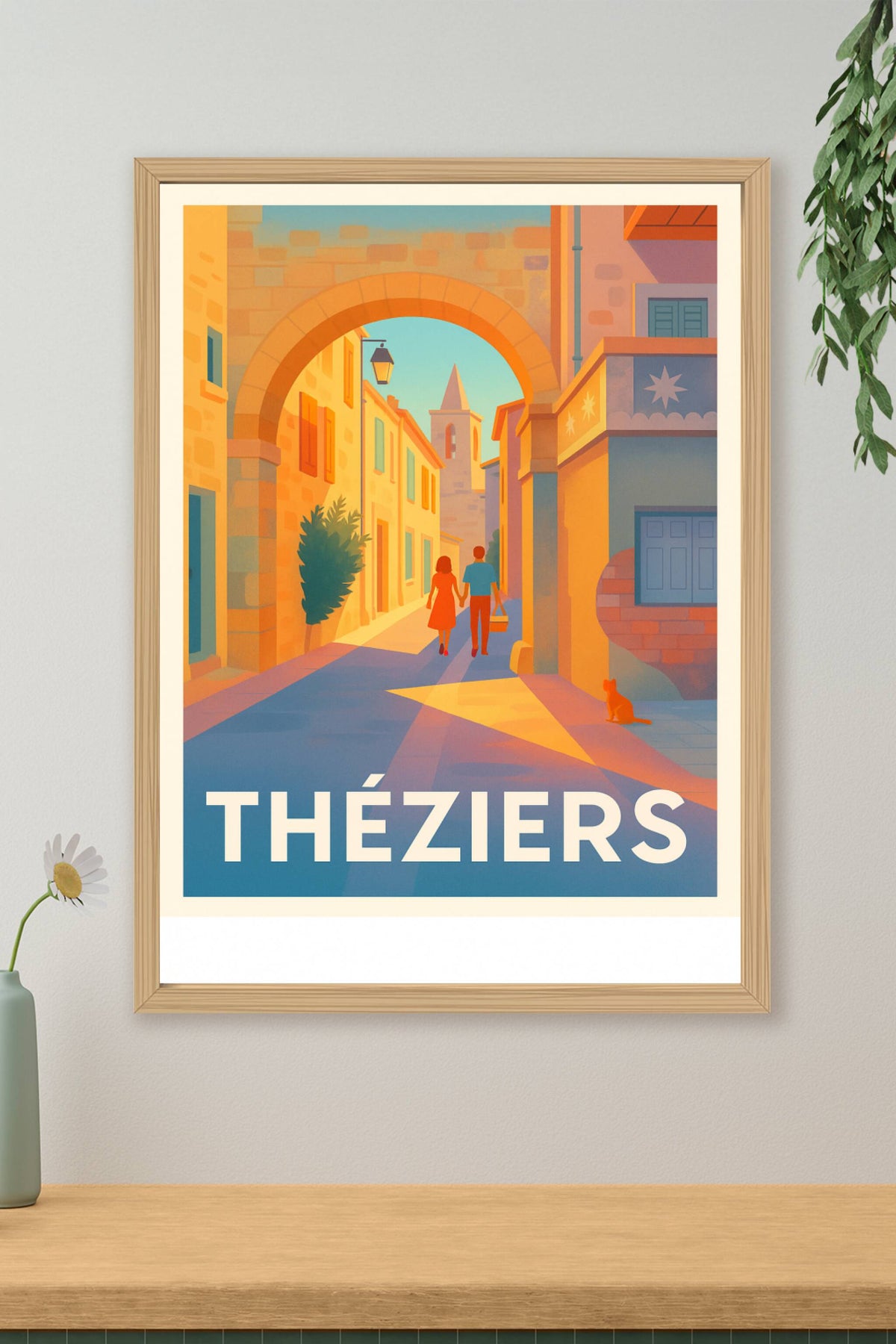 Affiche Théziers — Promenade romantique sous l'arche ensoleillée · poster d'art de Théziers