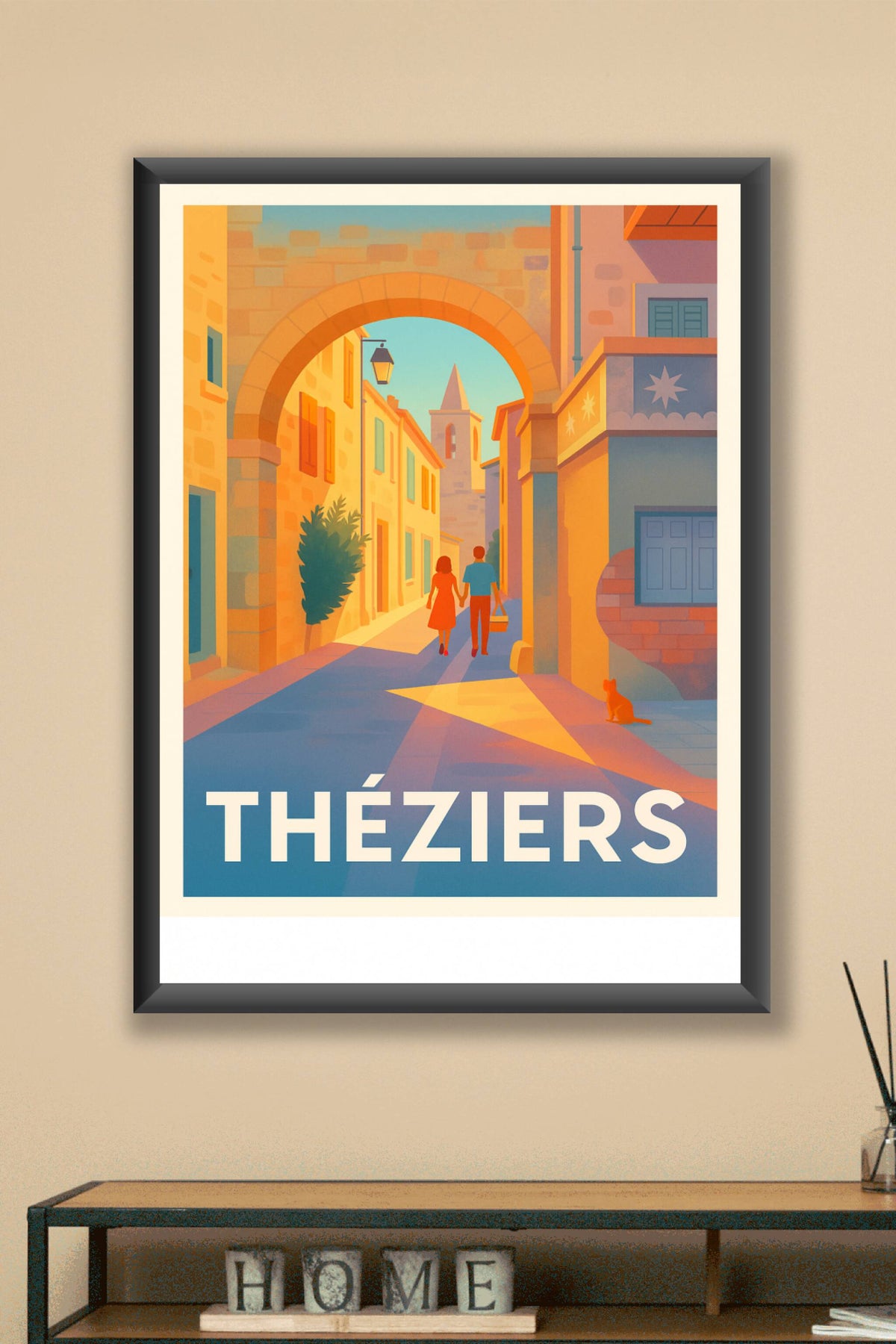Affiche Théziers — Promenade romantique sous l'arche ensoleillée · poster d'art de Théziers
