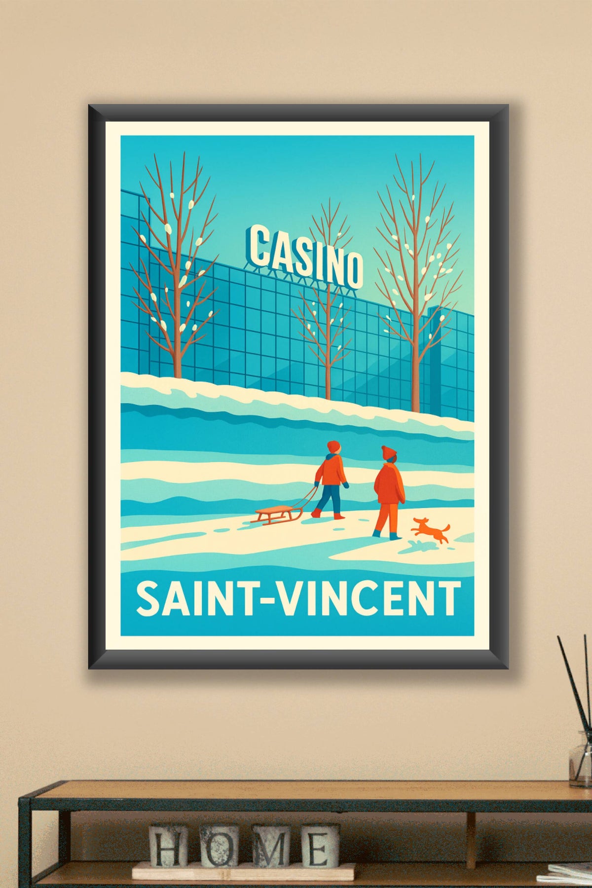 Affiche Saint-Vincent — Ambiance hivernale au Casino · poster d'art de Saint-Vincent