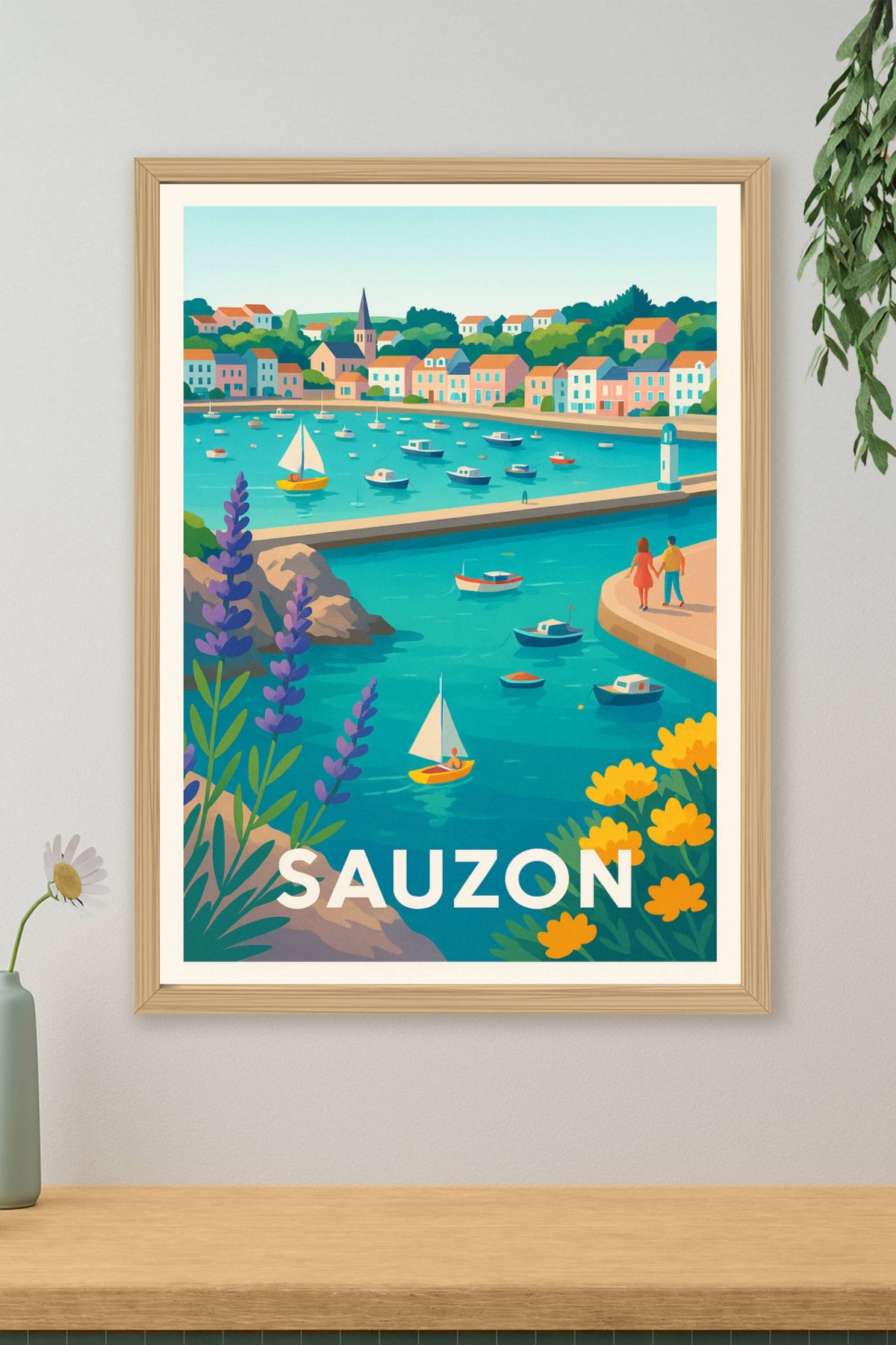 Affiche Sauzon — Escapade en bord de mer paisible · poster d'art de Sauzon